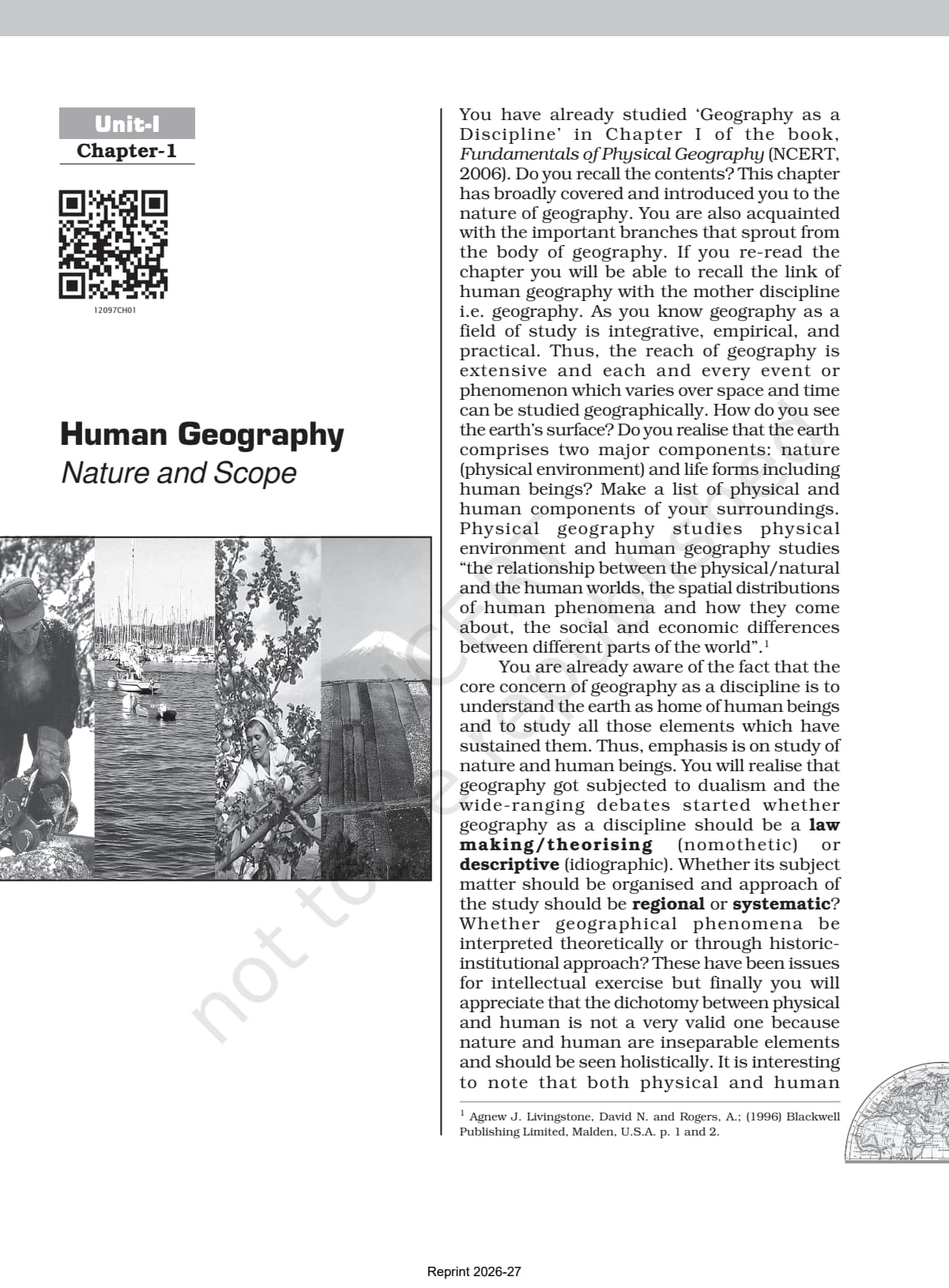 Human Geography Nature and Scope Class 12 NCERT Book page 1