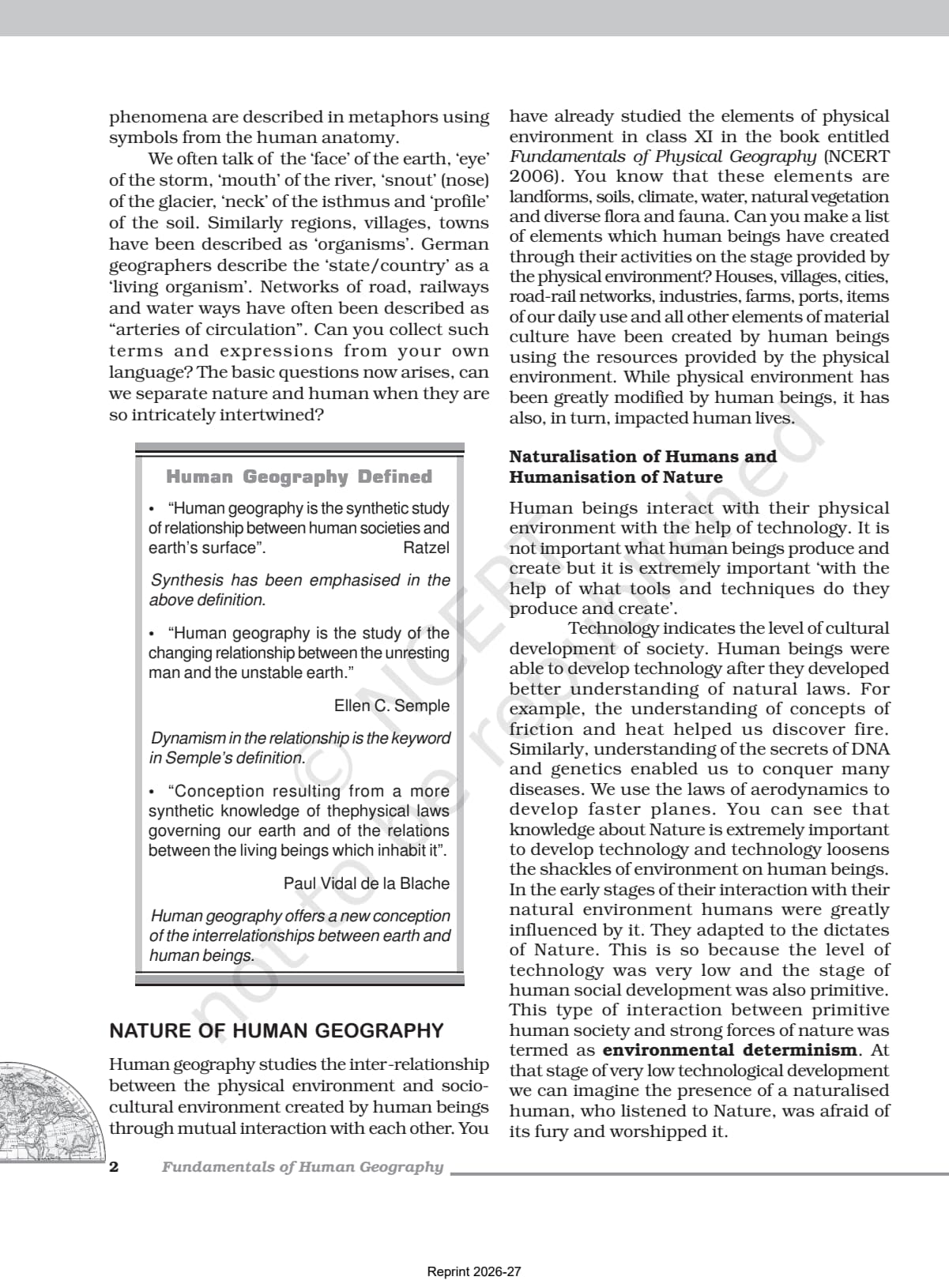 Human Geography Nature and Scope Class 12 NCERT Book page 2