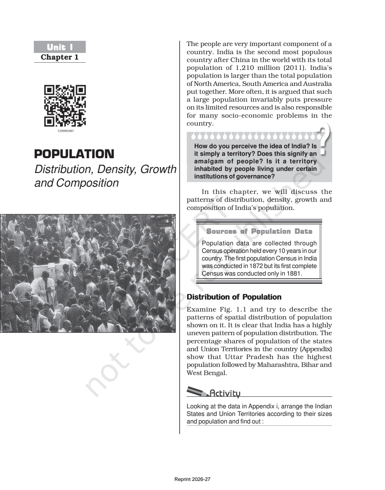 Population Distribution Density Growth and Composition Class 12 NCERT Book page 1