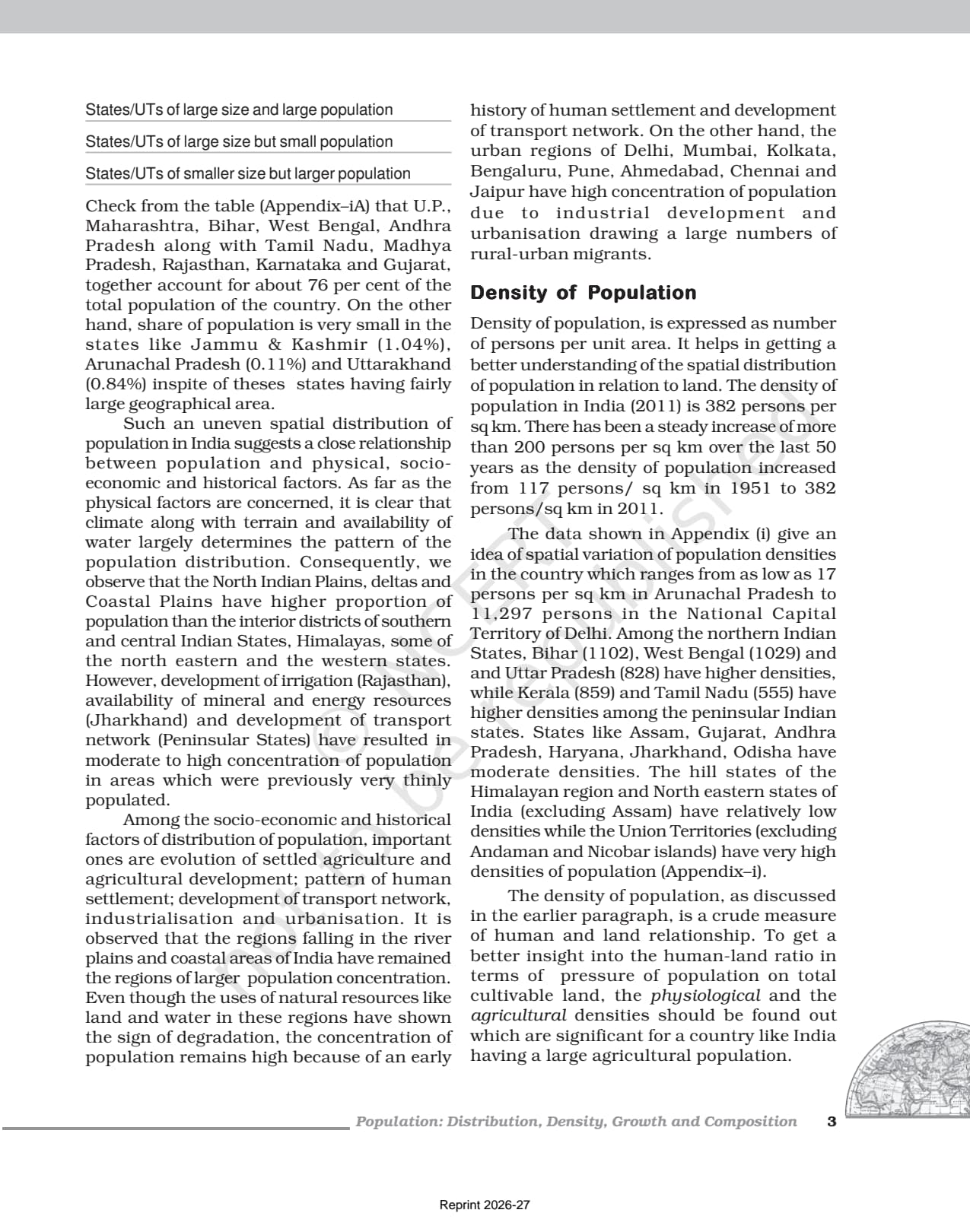 Population Distribution Density Growth and Composition Class 12 NCERT Book page 3