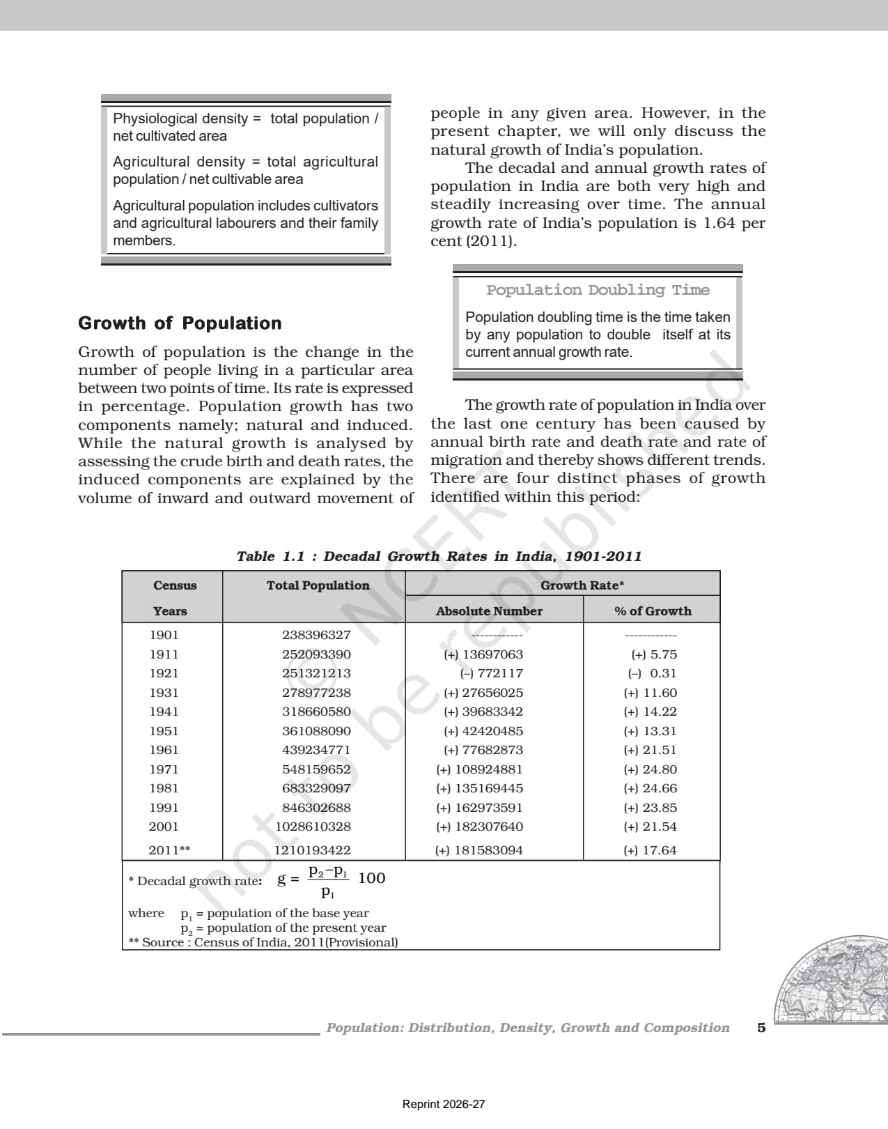 Population Distribution Density Growth and Composition Class 12 NCERT Book page 5