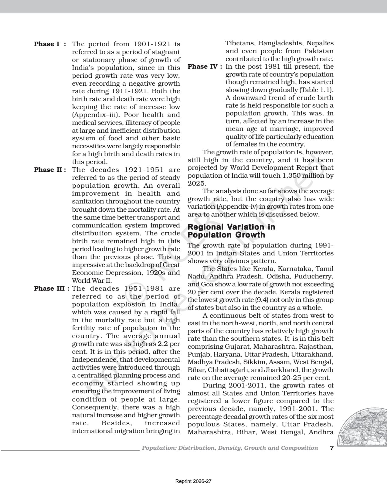 Population Distribution Density Growth and Composition Class 12 NCERT Book page 7