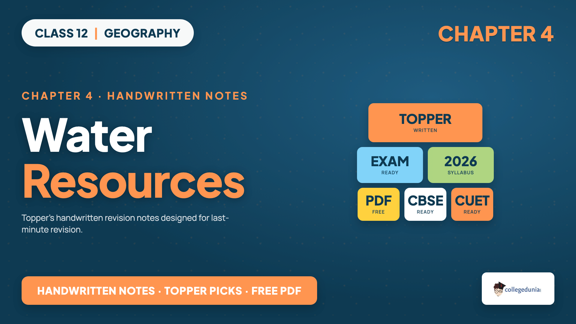 Class 12 Geography Chapter 4 Water Resources Handwritten Notes