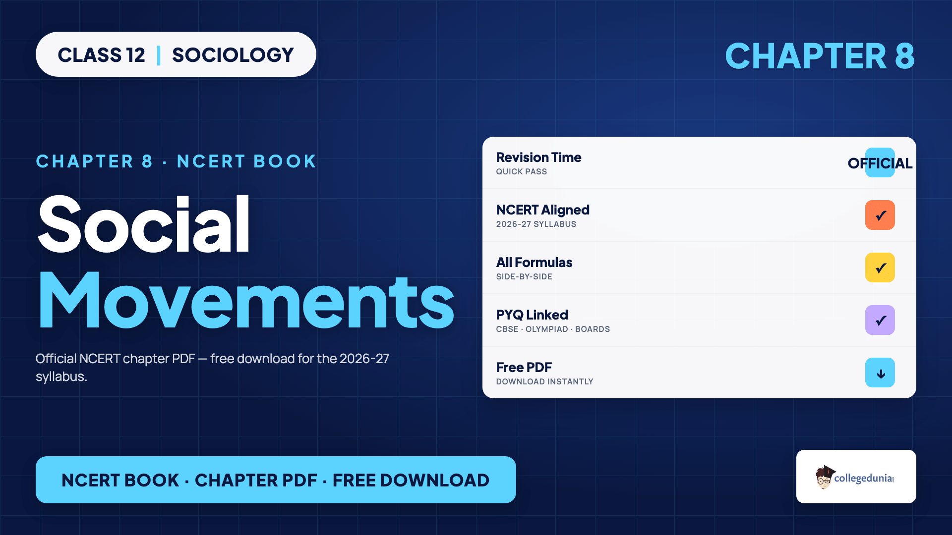 Social Movements NCERT Book PDF for Class 12 Sociology Chapter 8 with the original textbook text on the features and types of social movements