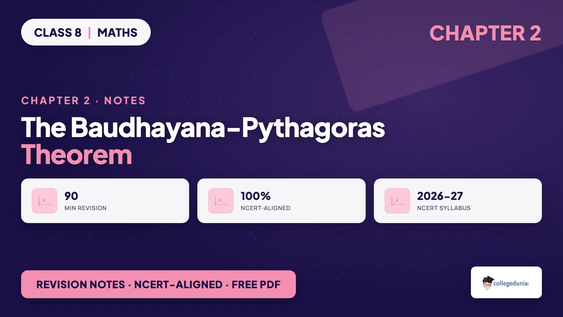 NCERT Class 8 Maths Notes Chapter 2 The Baudhayana-Pythagoras Theorem cover card for the Ganita Prakash Part 2 revision notes PDF, 2026-27 session