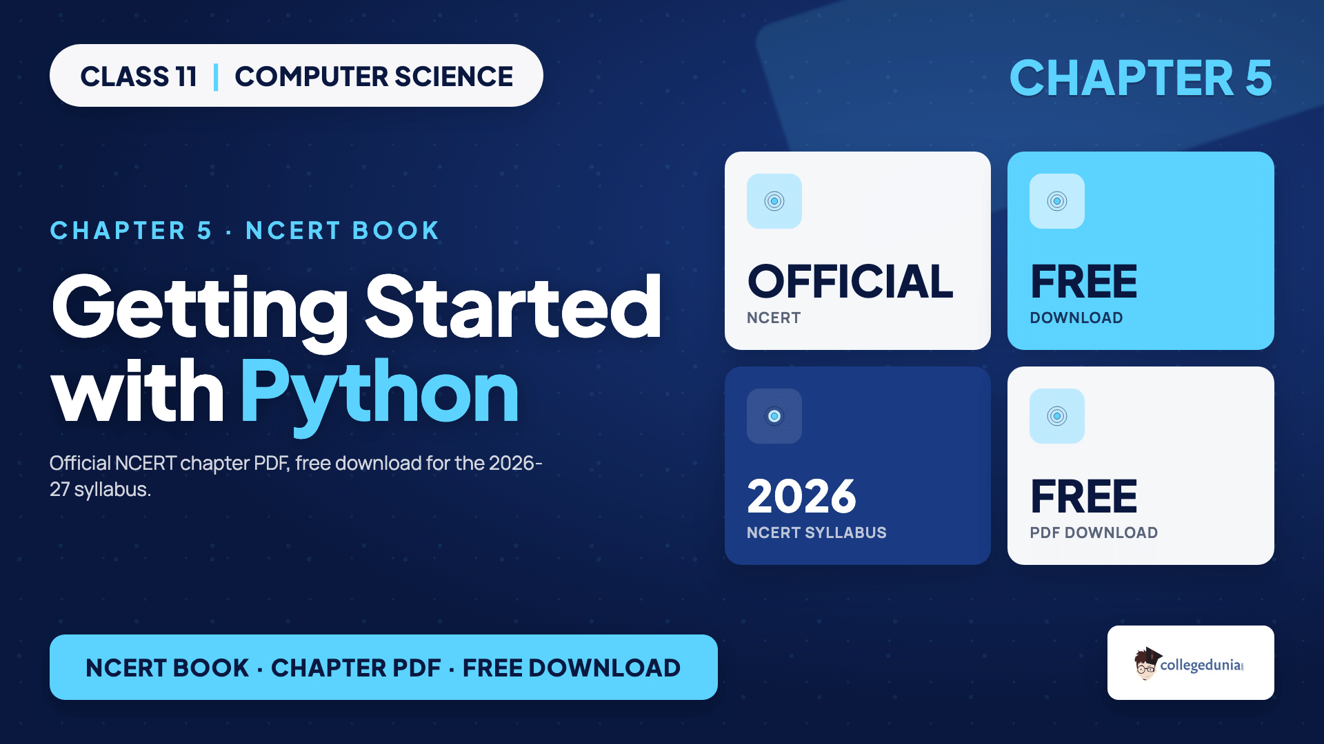 Class 11 Computer Science chapter 5 Getting Started with Python official NCERT book chapter PDF free download card for the 2026-27 syllabus