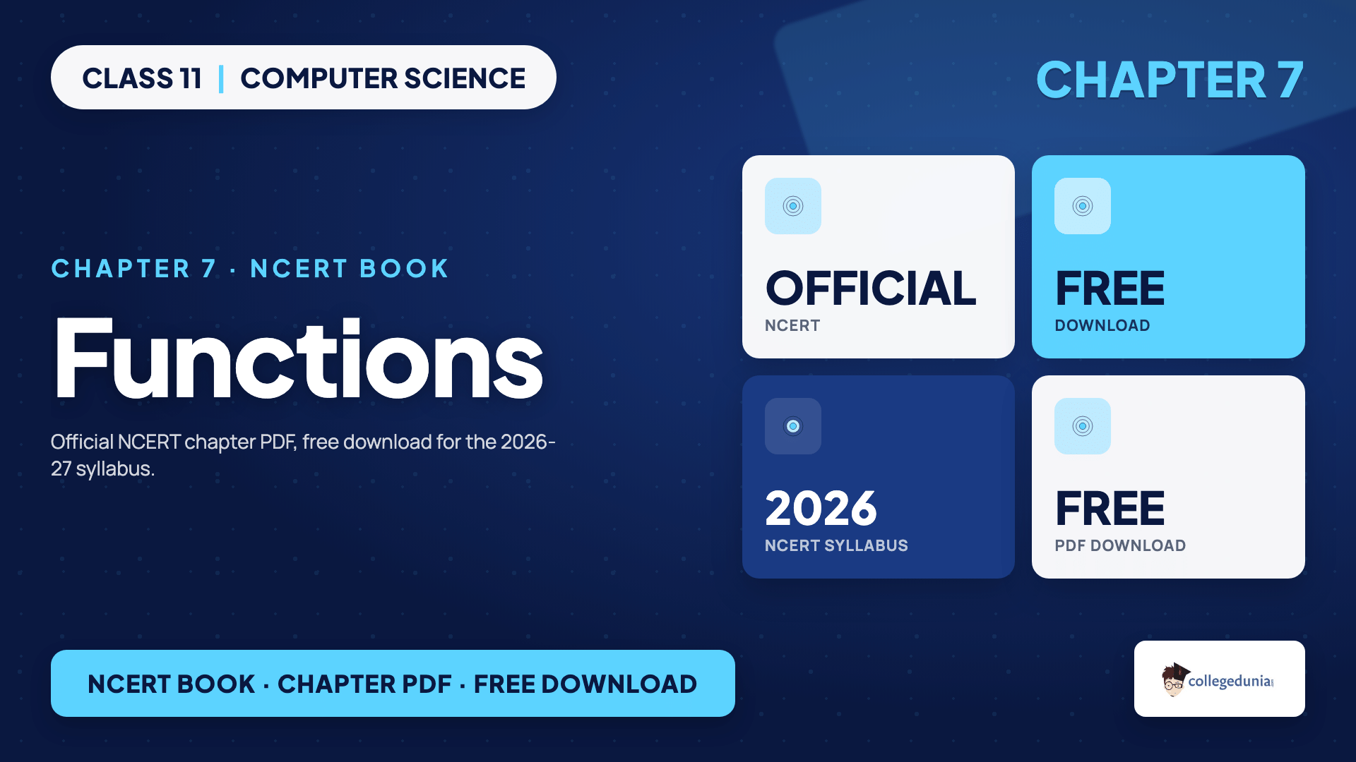 Class 11 Computer Science chapter 7 Functions official NCERT book chapter PDF free download card for the 2026-27 syllabus