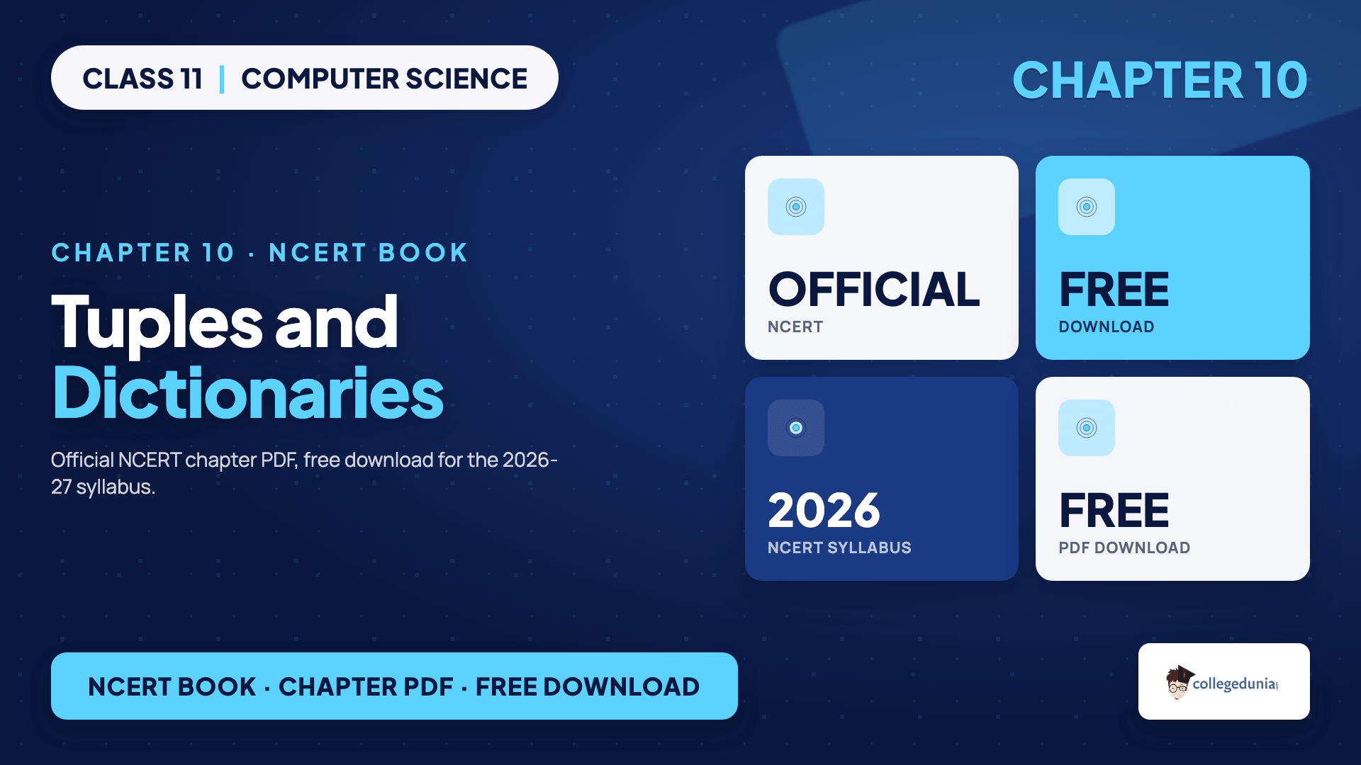 Class 11 Computer Science chapter 10 Tuples and Dictionaries official NCERT book chapter PDF free download card for the 2026-27 syllabus