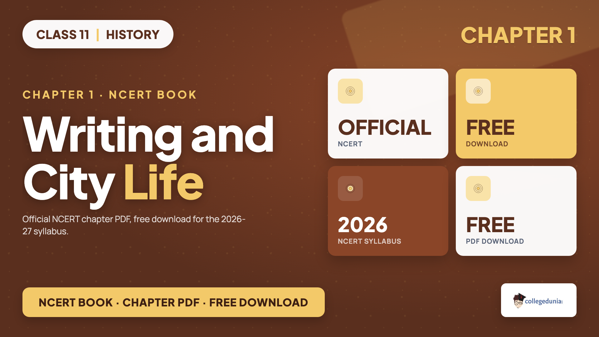 Writing and City Life Class 11 History official NCERT book chapter PDF free download card for the 2026-27 syllabus