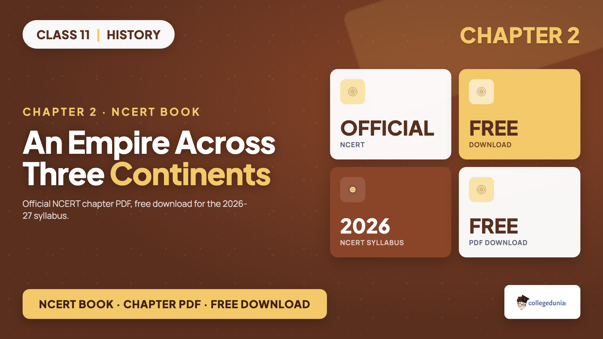 An Empire Across Three Continents Class 11 History NCERT Book PDF free download card for the 2026-27 syllabus