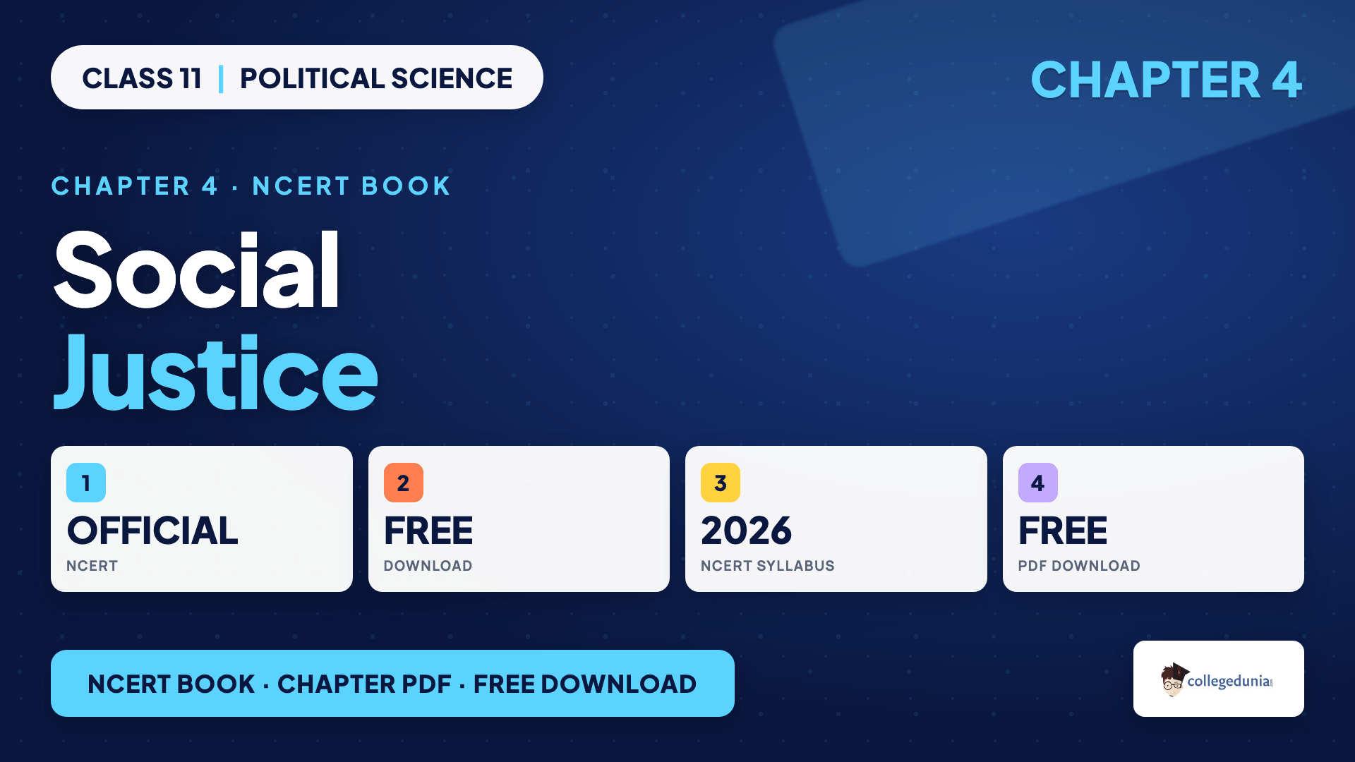 Class 11 Political Science chapter 4 Social Justice official NCERT book chapter PDF free download card for the 2026-27 syllabus