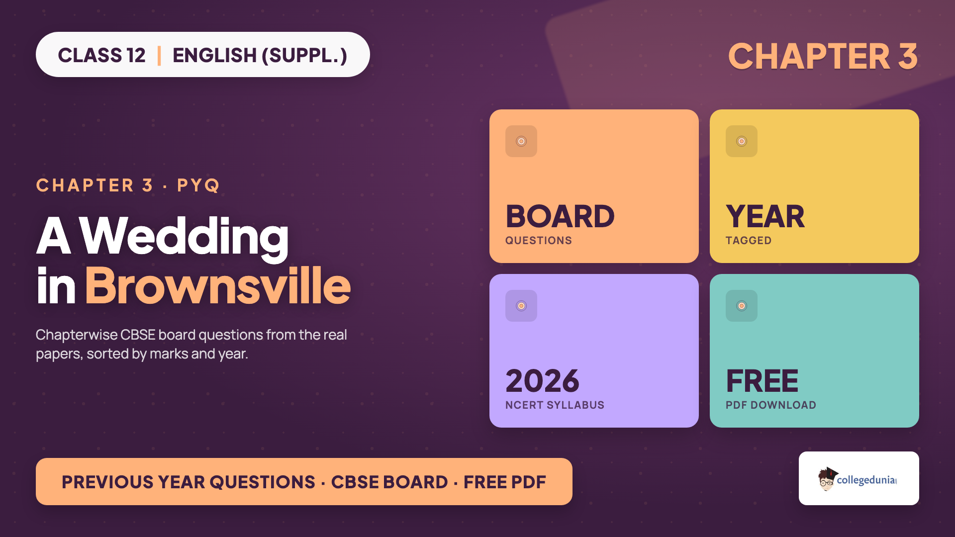 A Wedding in Brownsville Class 12 Previous Year Questions PDF, CBSE board questions from Kaleidoscope Chapter 3