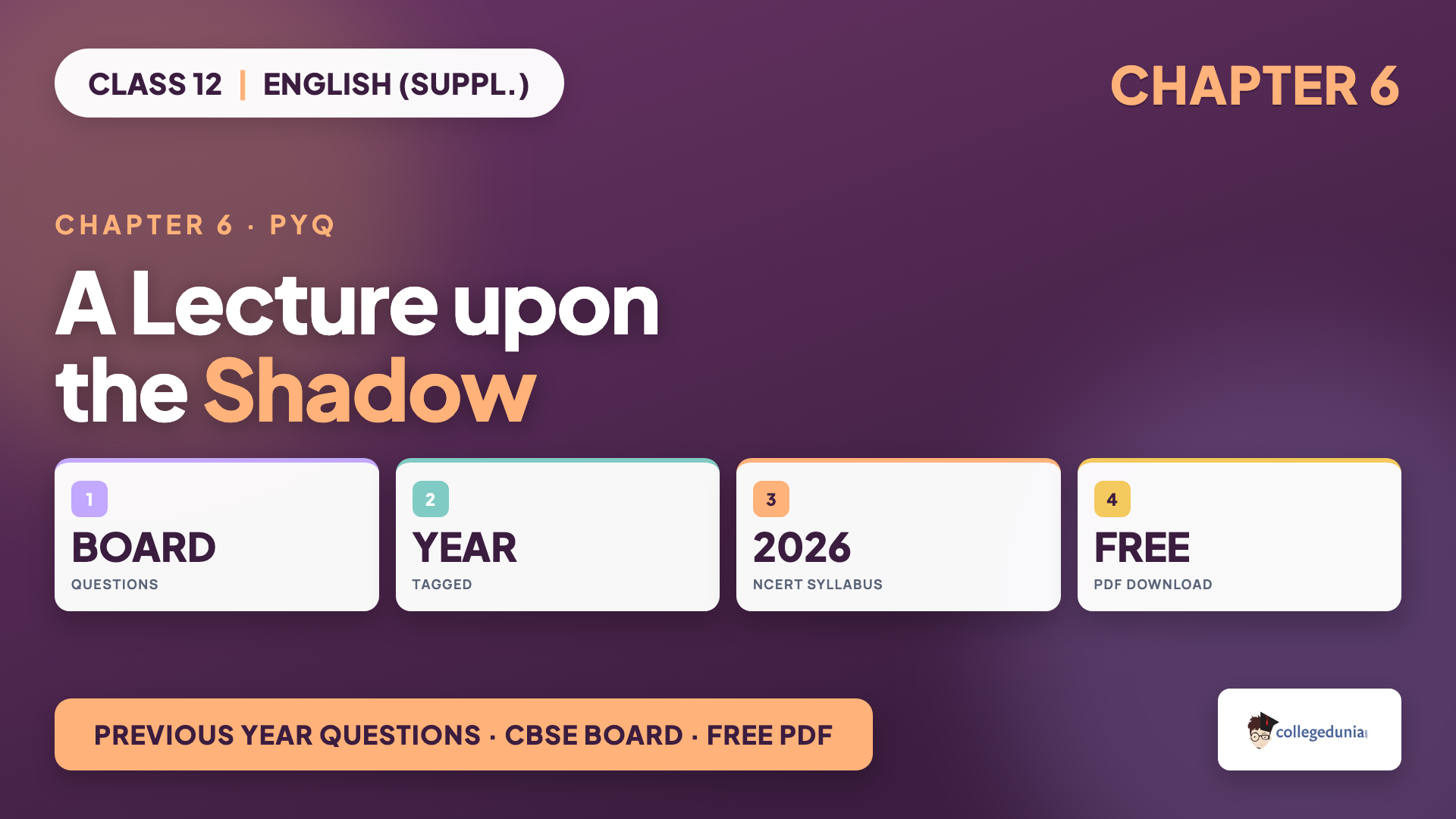 A Lecture upon the Shadow Class 12 English Elective previous year questions PDF, Chapter 6 poem of the Kaleidoscope textbook