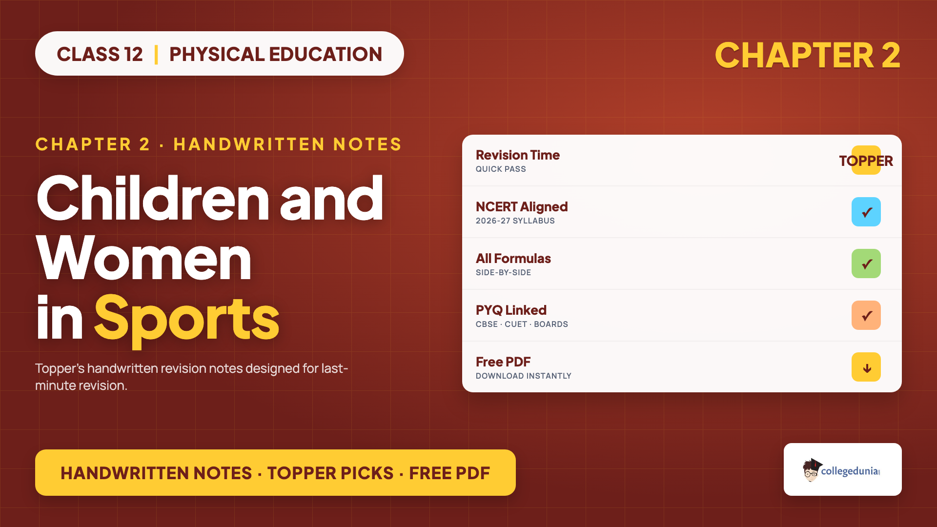 Children and Women in Sports Class 12 Physical Education Chapter 2 handwritten notes free PDF download