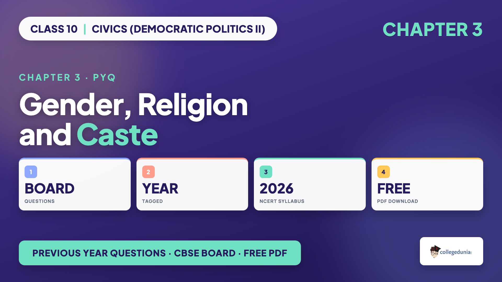 Class 10 Civics Democratic Politics II Chapter 3 Gender, Religion and Caste previous year questions PDF
