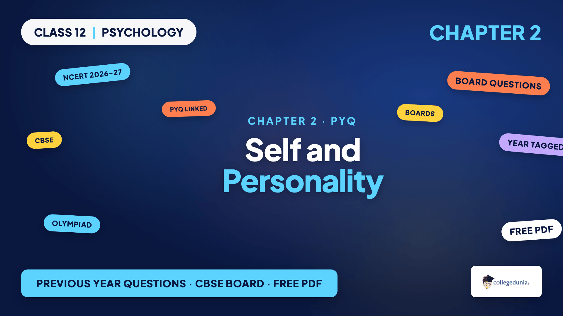 Class 12 Psychology Chapter 2 Self and Personality previous year questions PDF, 24 questions from CBSE boards 2023 to 2026, free download