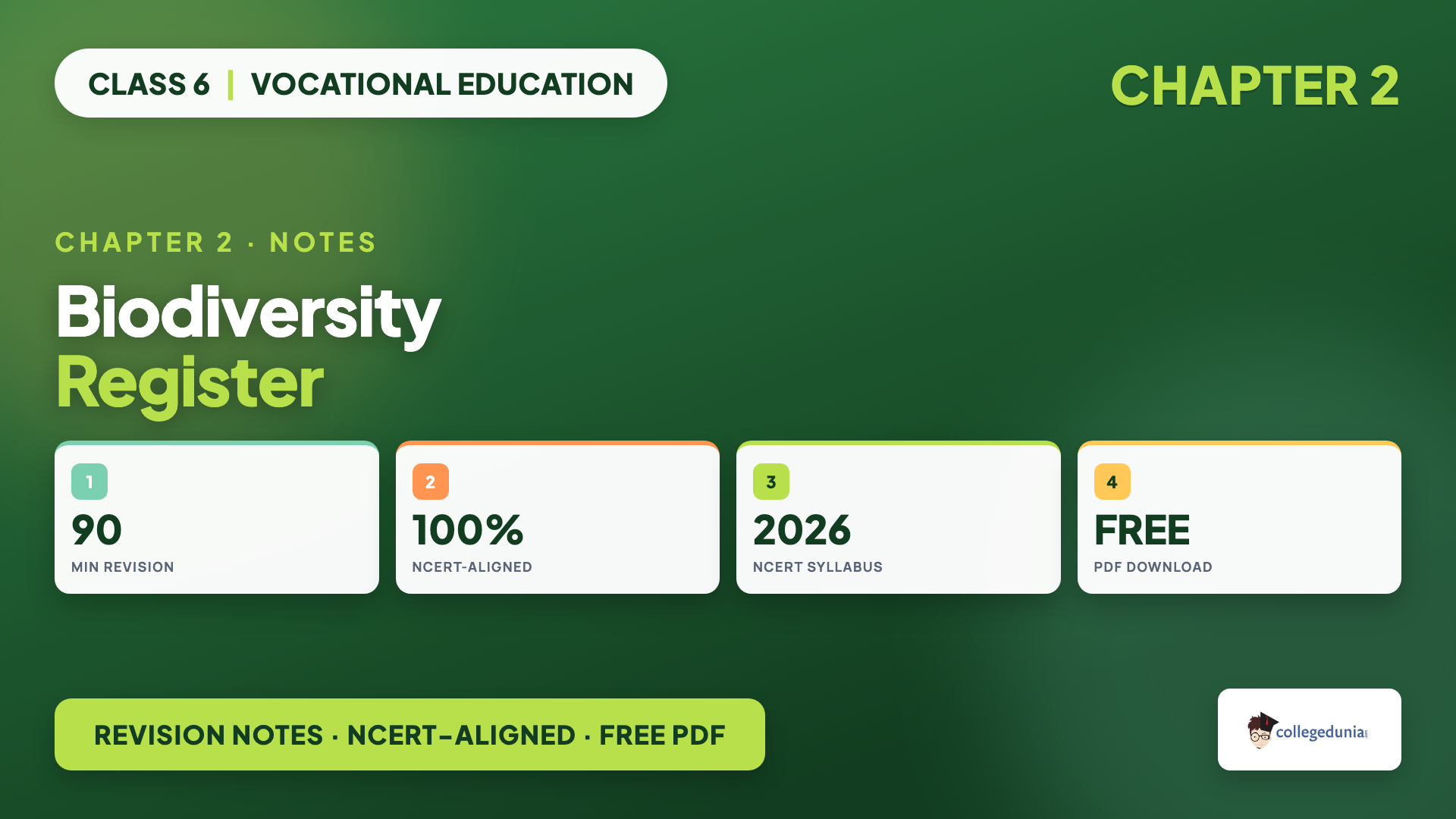 Class 6 Vocational Education Kaushal Bodh Chapter 2 Biodiversity Register Notes cover