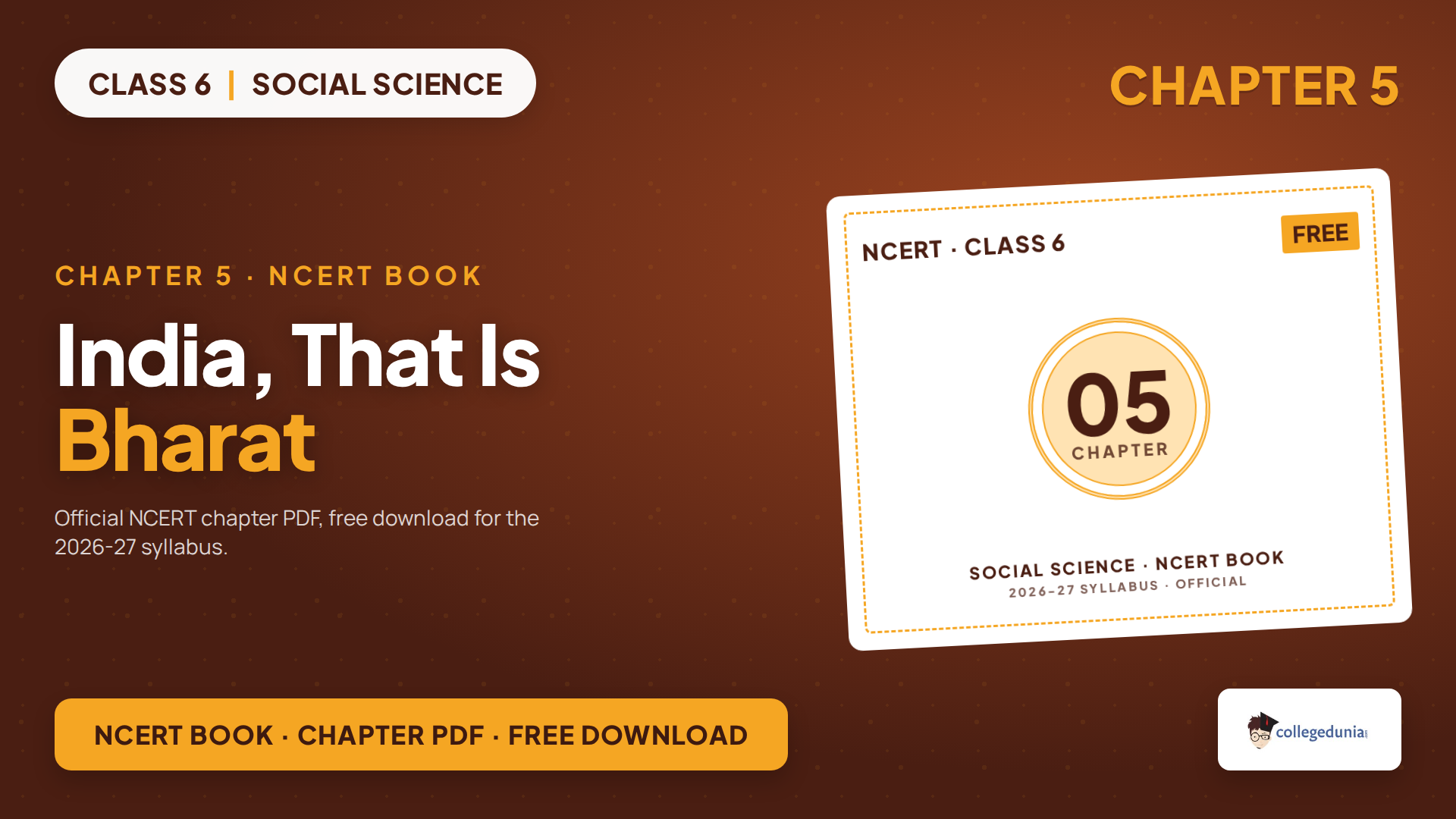 NCERT Class 6 Social Science Chapter 5 India, That Is Bharat book PDF free download for 2026-27