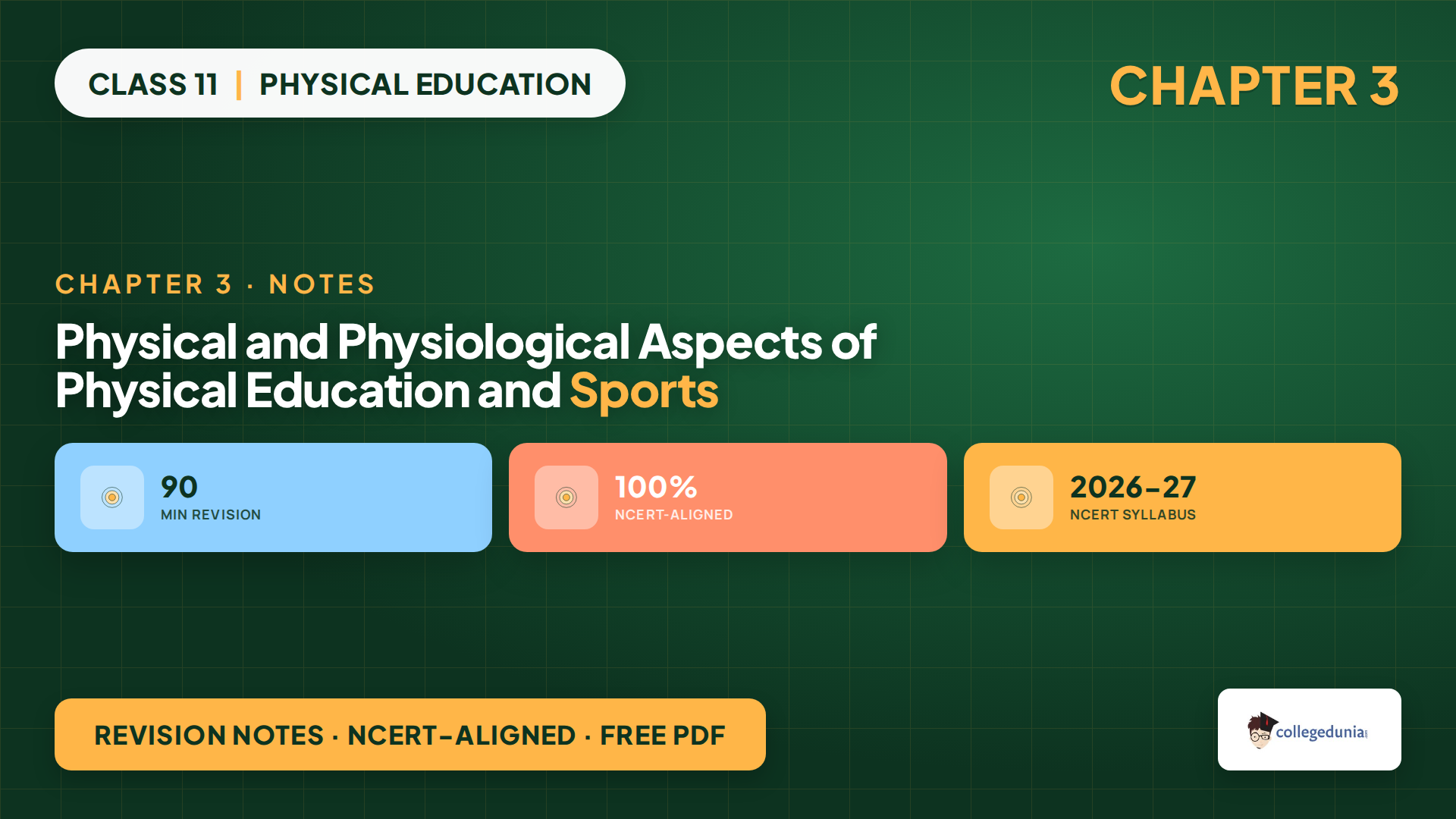 NCERT Class 11 Physical Education Chapter 3 Physical and Physiological Aspects of Physical Education and Sports revision notes for the 2026-27 CBSE syllabus