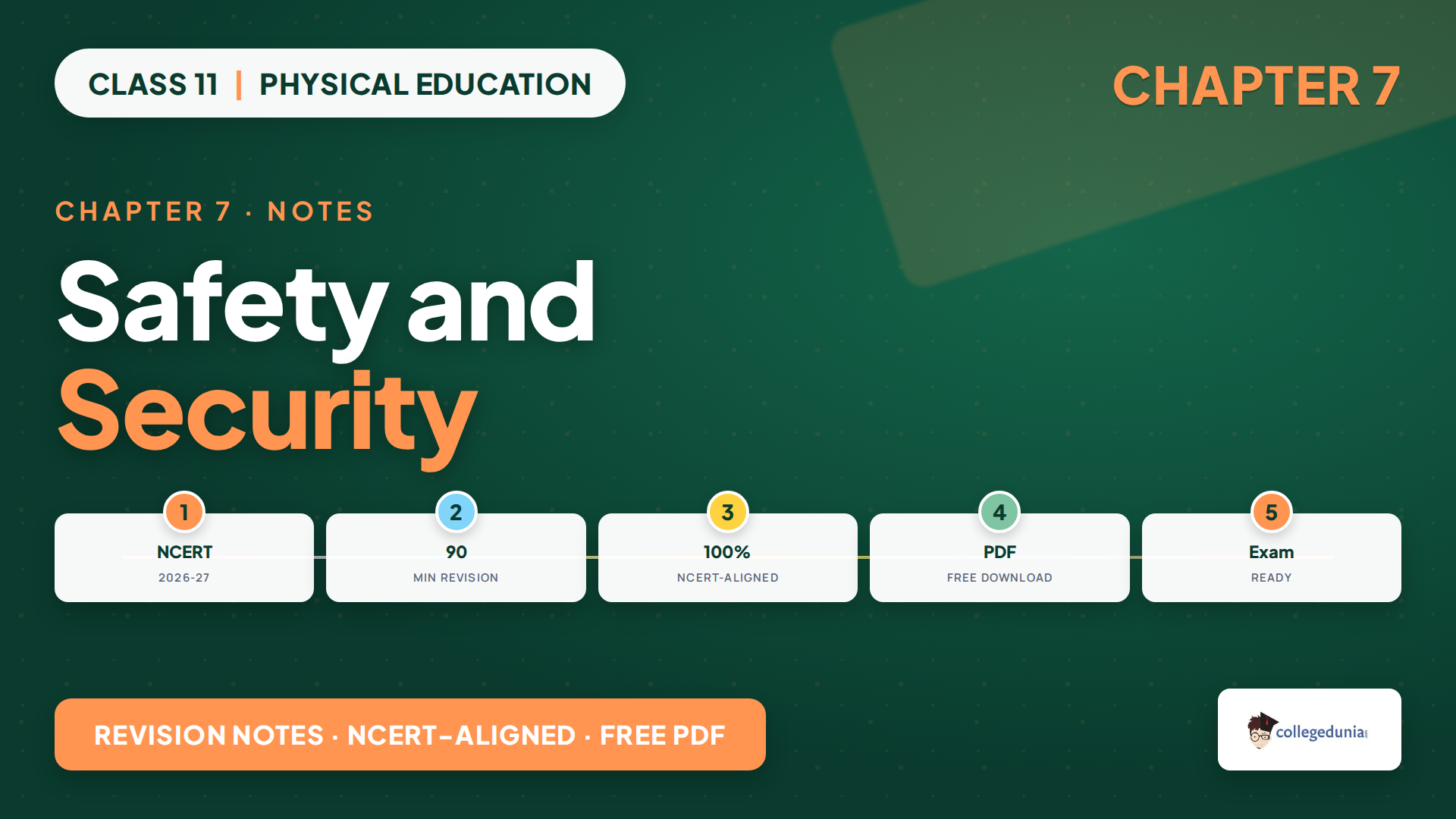 NCERT Class 11 Physical Education Chapter 7 Safety and Security revision notes for the 2026-27 syllabus