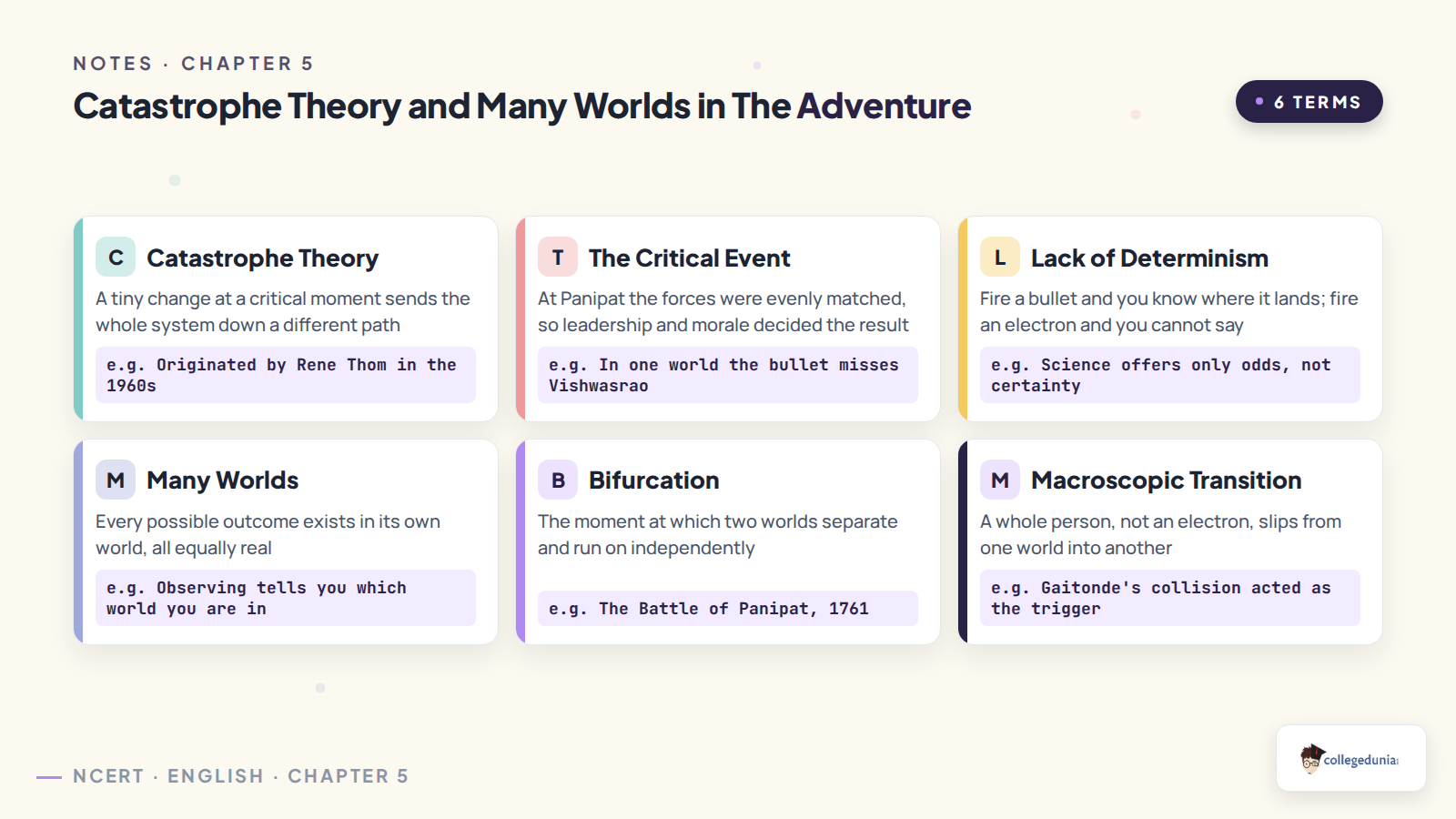 Glossary of catastrophe theory, bifurcation and the many worlds idea as used by Rajendra Deshpande in The Adventure