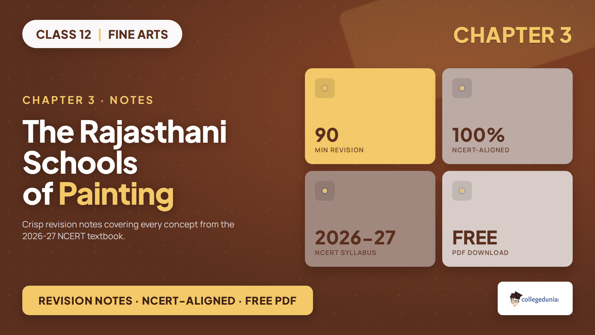 NCERT Notes for Class 12 Fine Arts Chapter 3 The Rajasthani Schools of Painting, 2026-27 revision notes with free PDF download