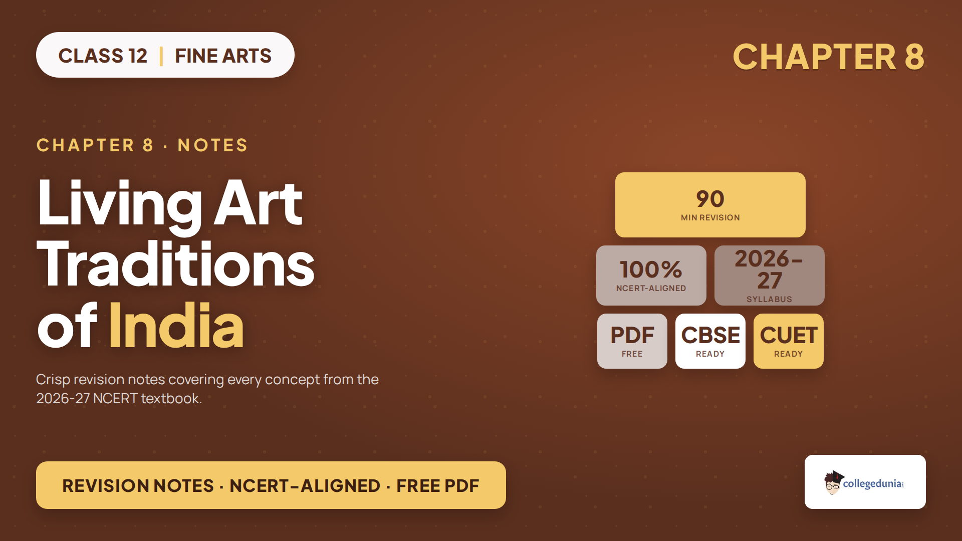 Class 12 Fine Arts Chapter 8 Living Art Traditions of India revision notes for the 2026-27 CBSE session