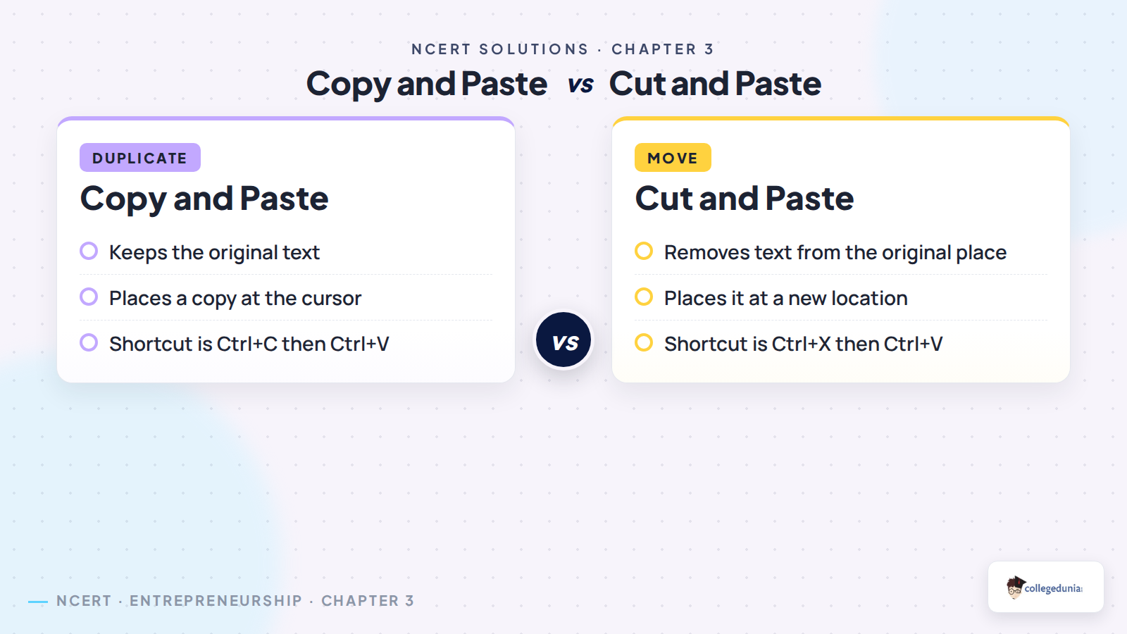 Copy and paste versus cut and paste in Class 11 ICT Skills