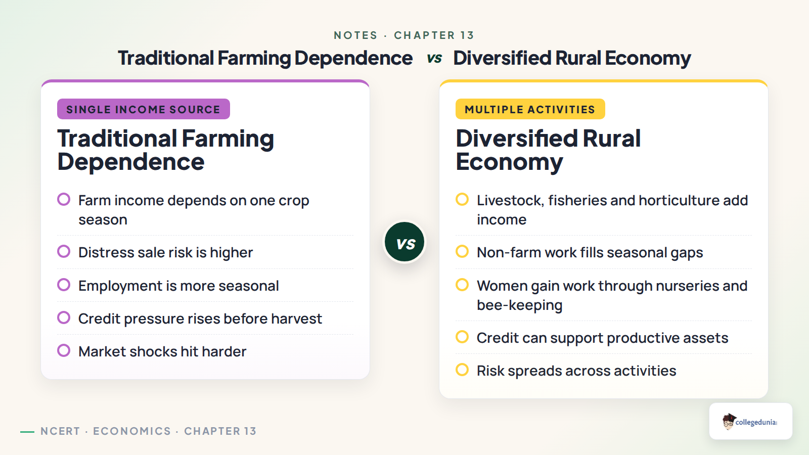 Diversified rural economy comparison for Class 11 Economics Chapter 13 notes