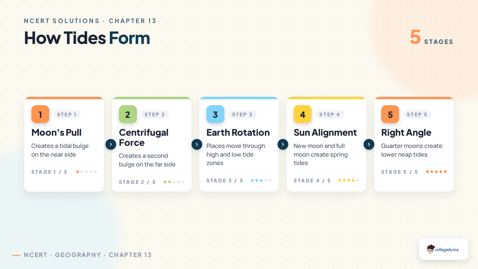 How tides form in Class 11 Geography Chapter 13 with moon pull, centrifugal force and spring tide alignment