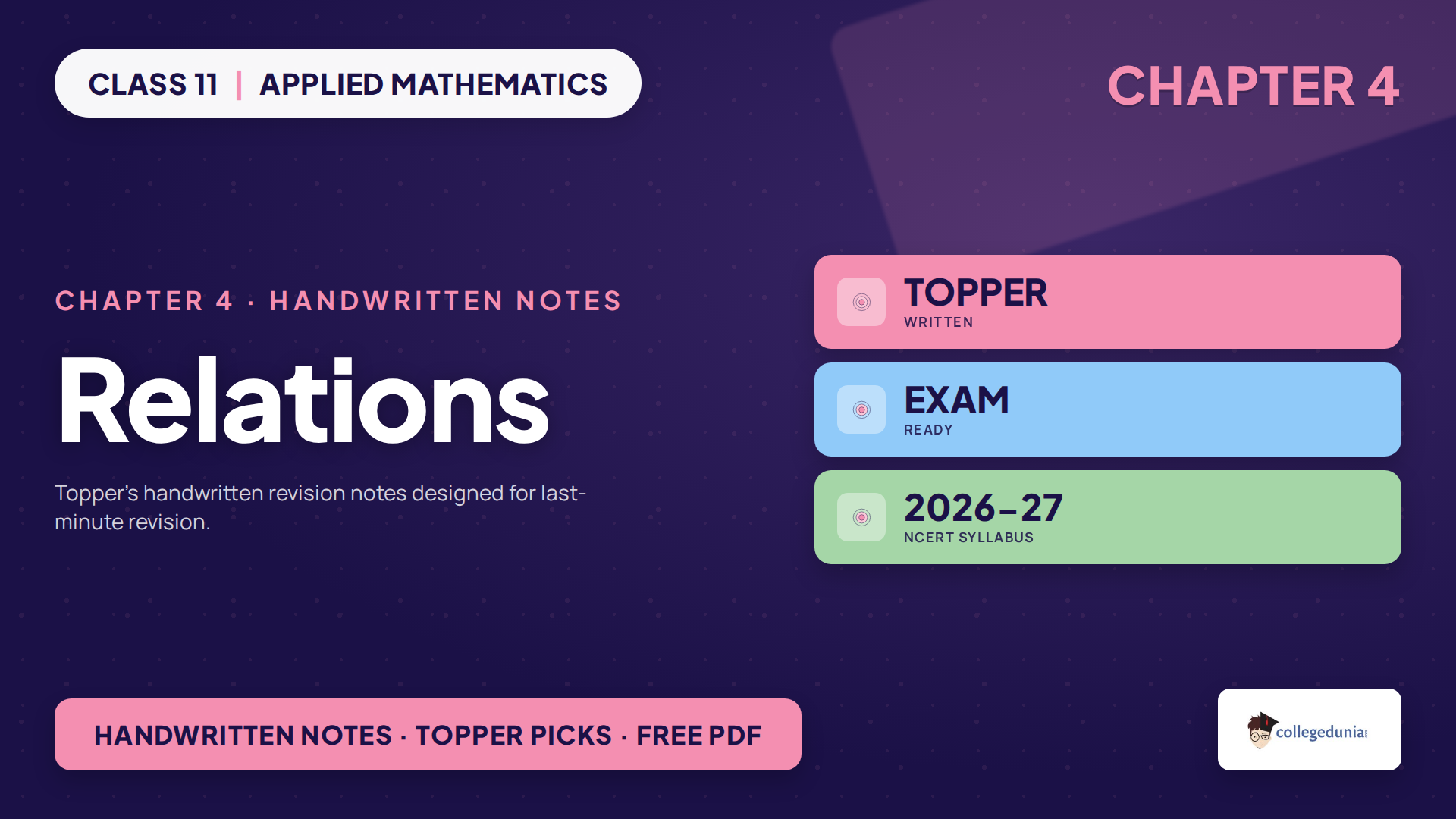 Class 11 Applied Mathematics Chapter 4 Relations handwritten notes featured image