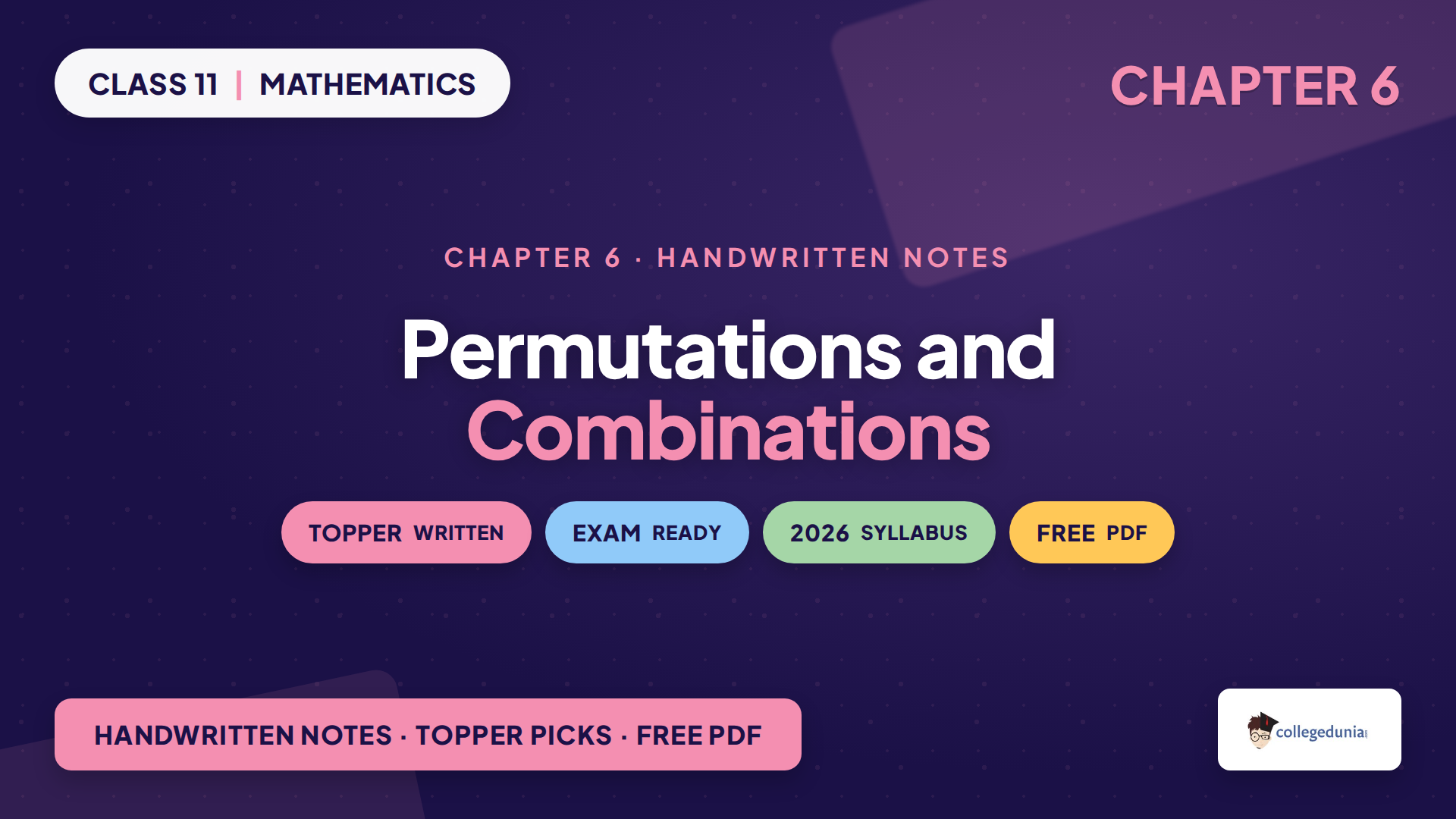 Class 11 Applied Mathematics Chapter 6 Permutations and Combinations handwritten notes featured image