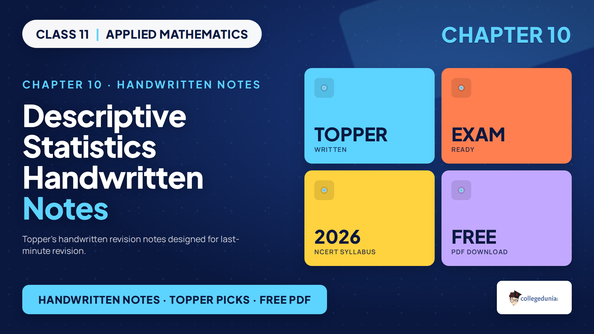 Class 11 Applied Mathematics Chapter 10 Descriptive Statistics handwritten notes featured image