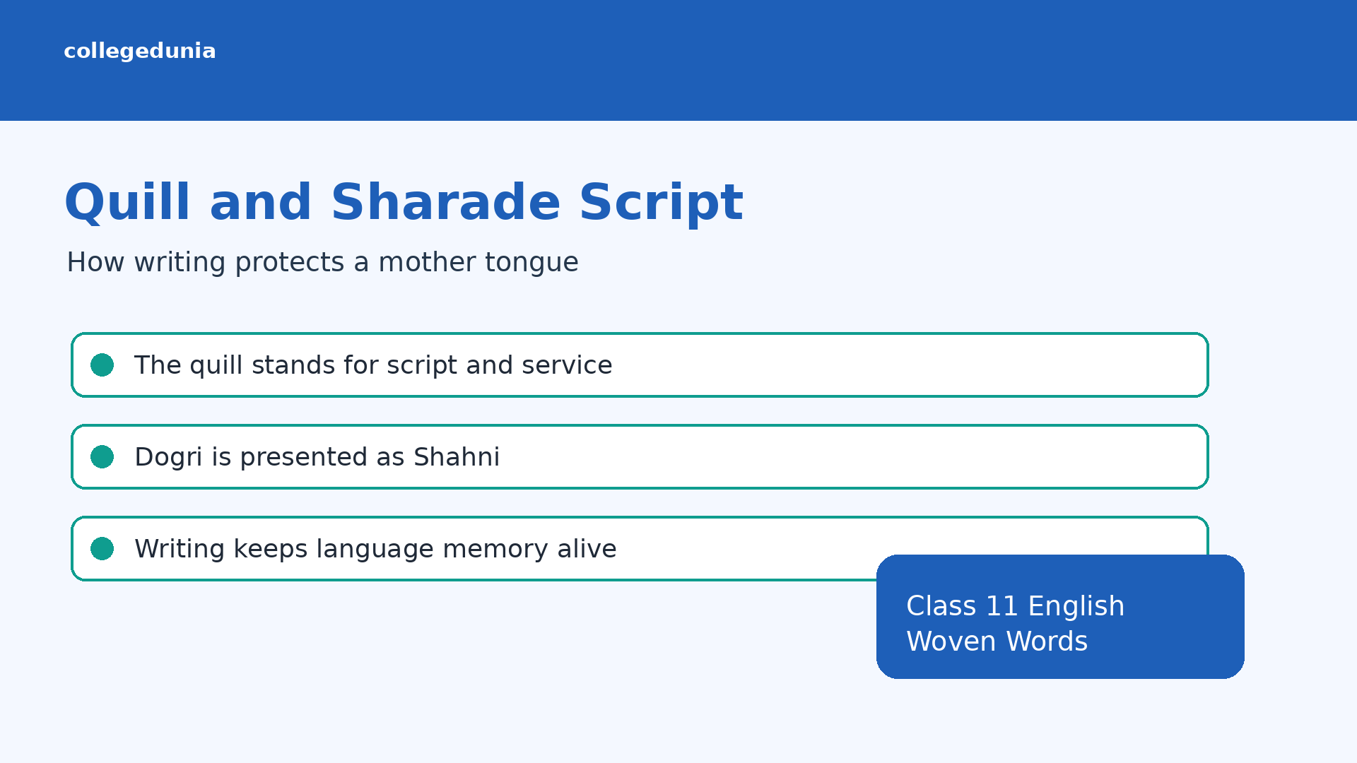 Quill and Sharade script in Mother Tongue
