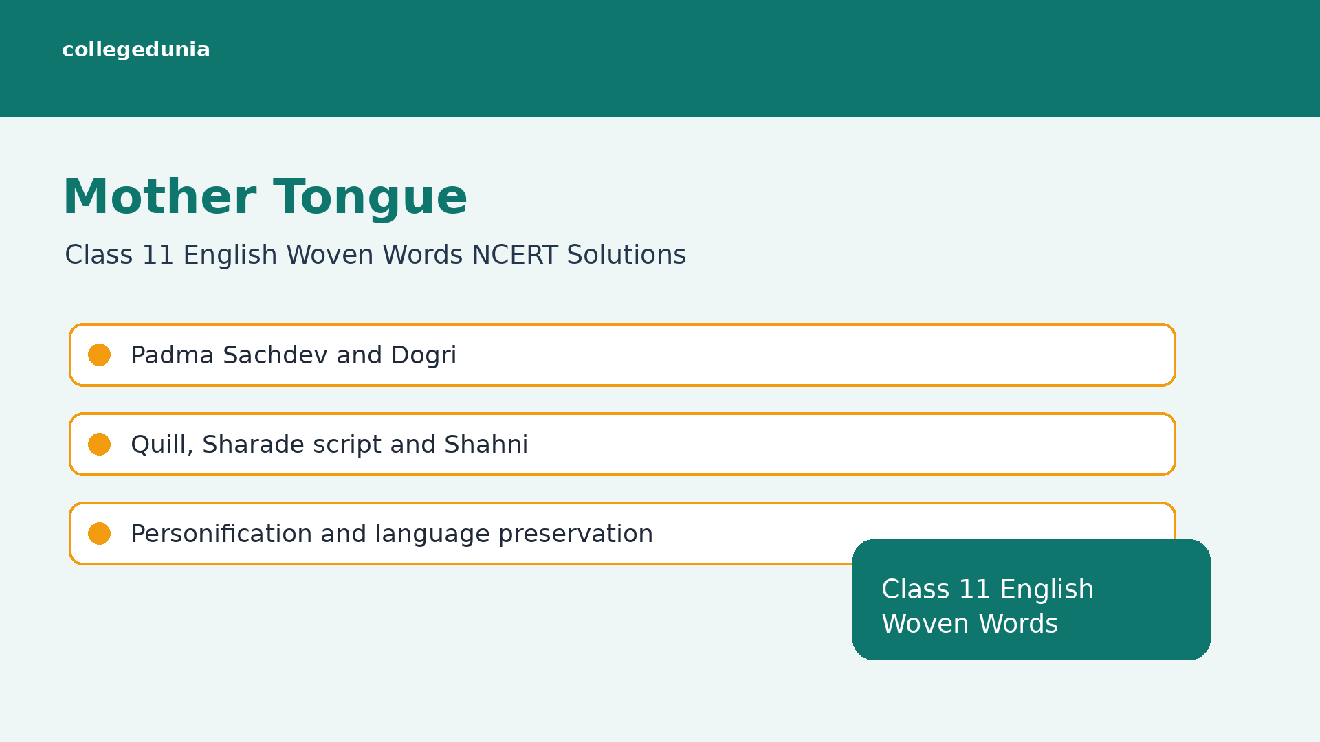 Mother Tongue Class 11 English Woven Words NCERT Solutions