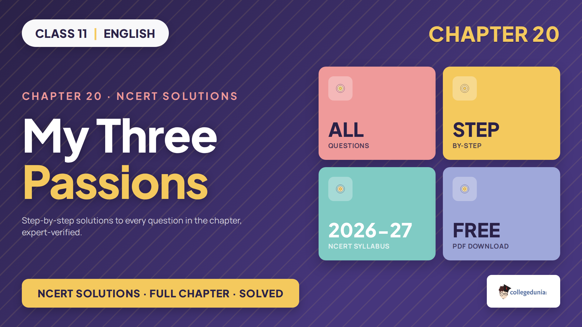 NCERT Solutions Class 11 English Woven Words Chapter 20 My Three Passions