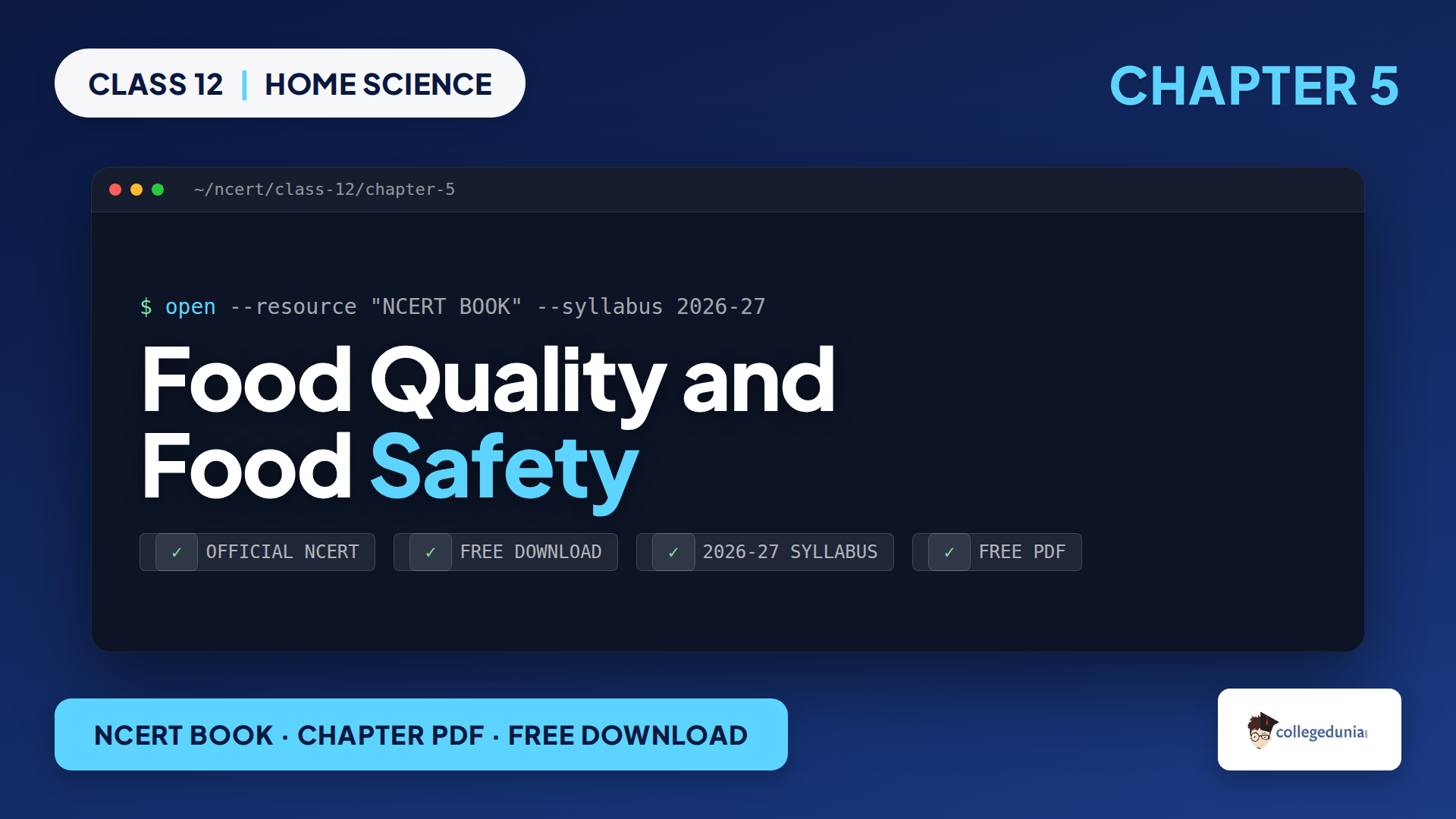 NCERT Class 12 Home Science Chapter 5 Food Quality and Food Safety Book PDF