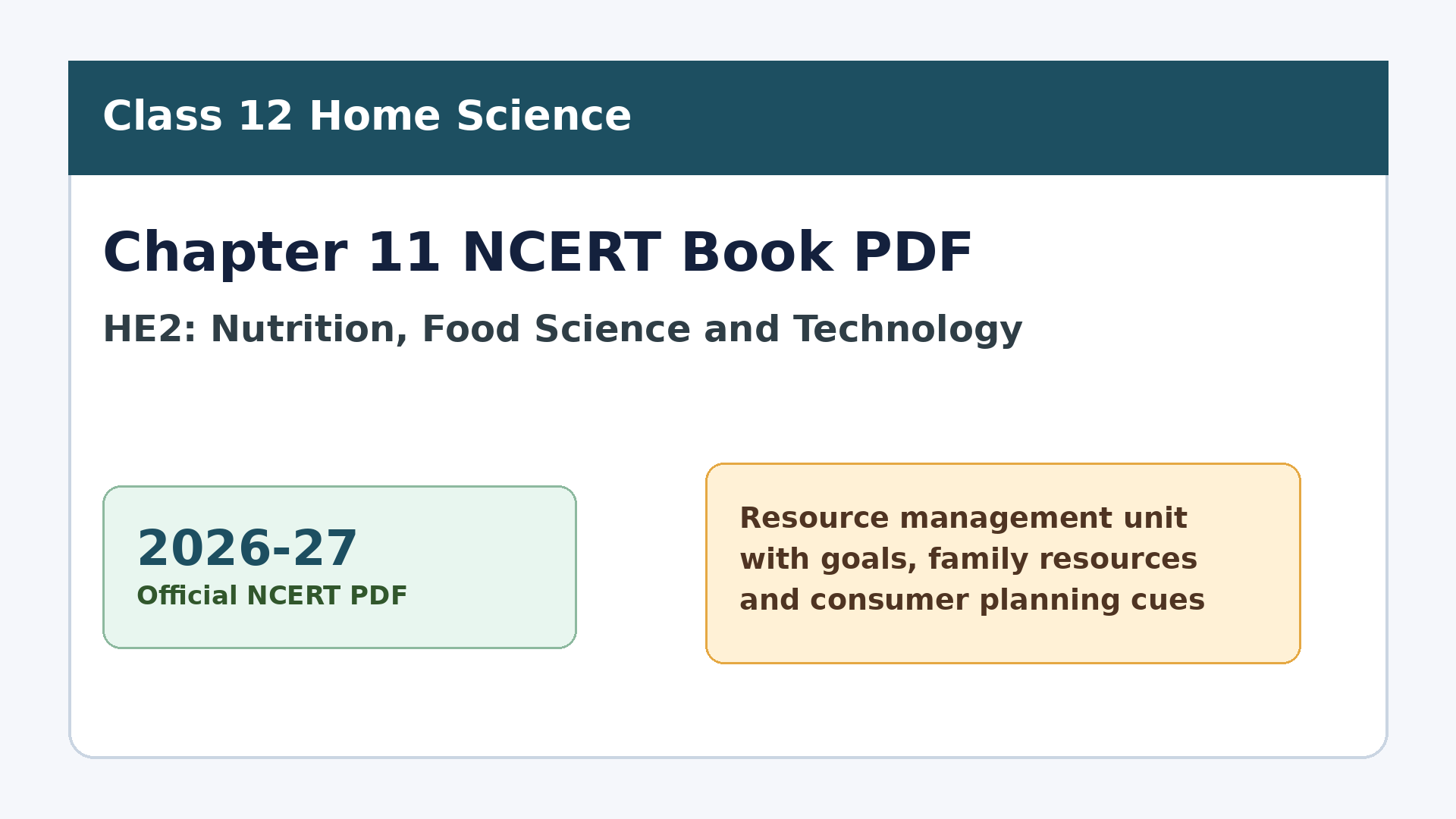 NCERT Class 12 Home Science Chapter 11 Resource Management Book PDF