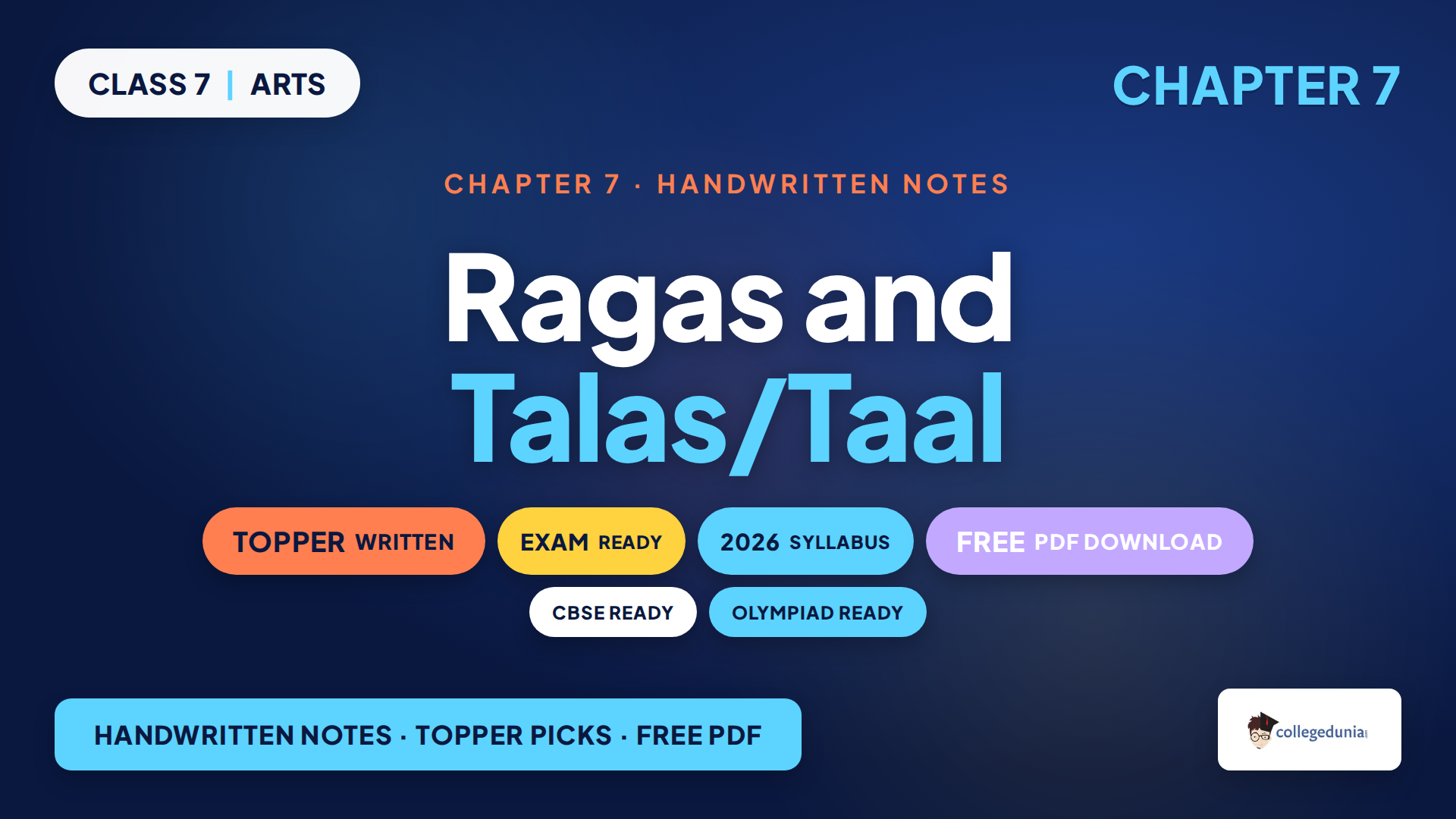 Class 7 Arts Kriti Chapter 7 Ragas and Talas Taal handwritten notes cover