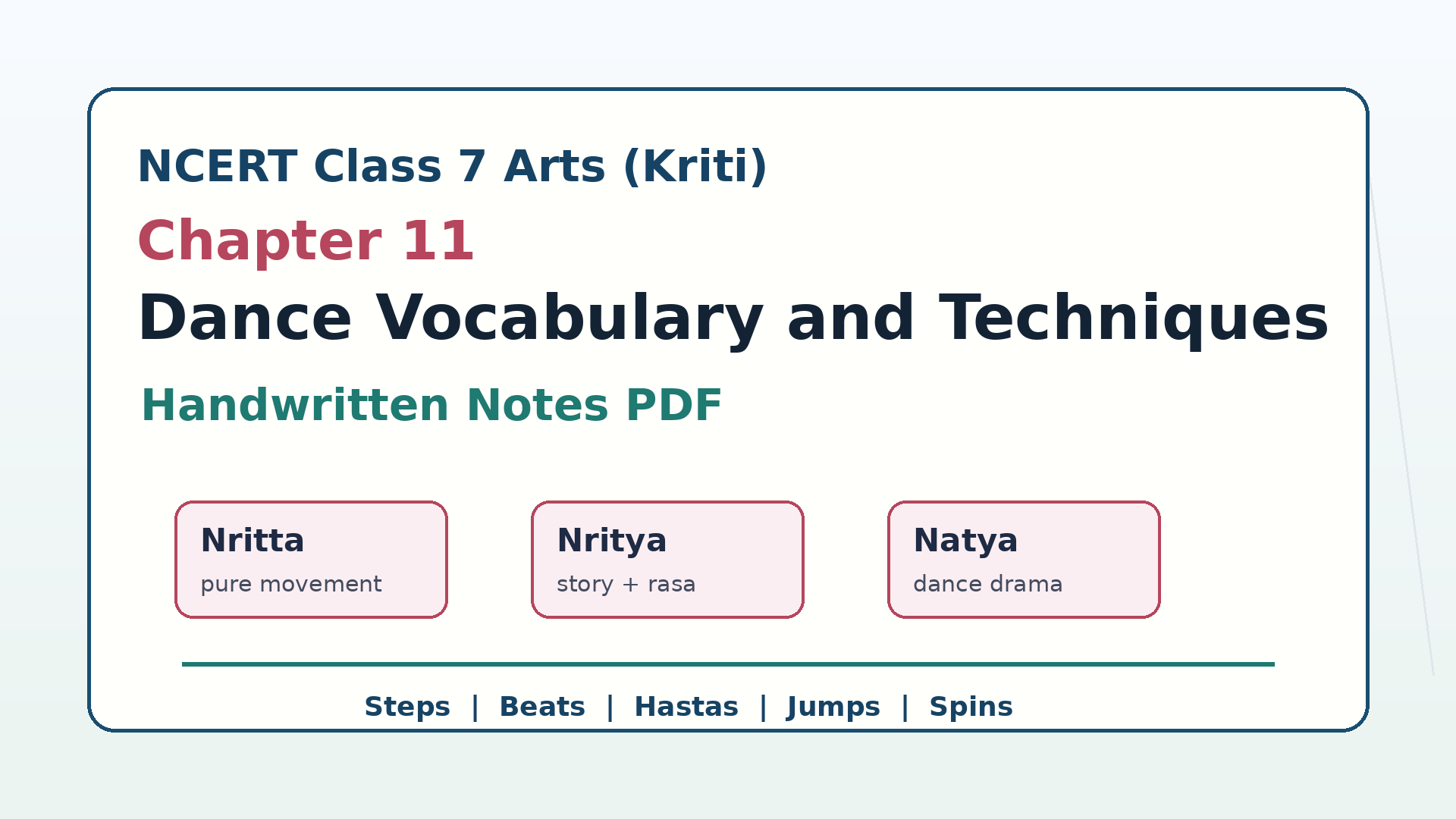 Class 7 Arts Kriti Chapter 11 Dance Vocabulary and Techniques handwritten notes cover