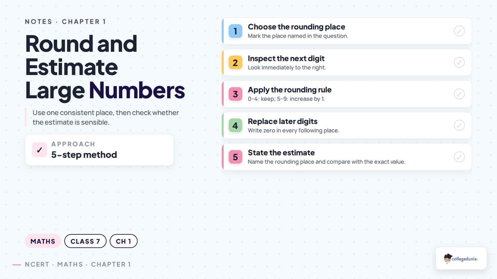 Five-step checklist for rounding and estimating large numbers