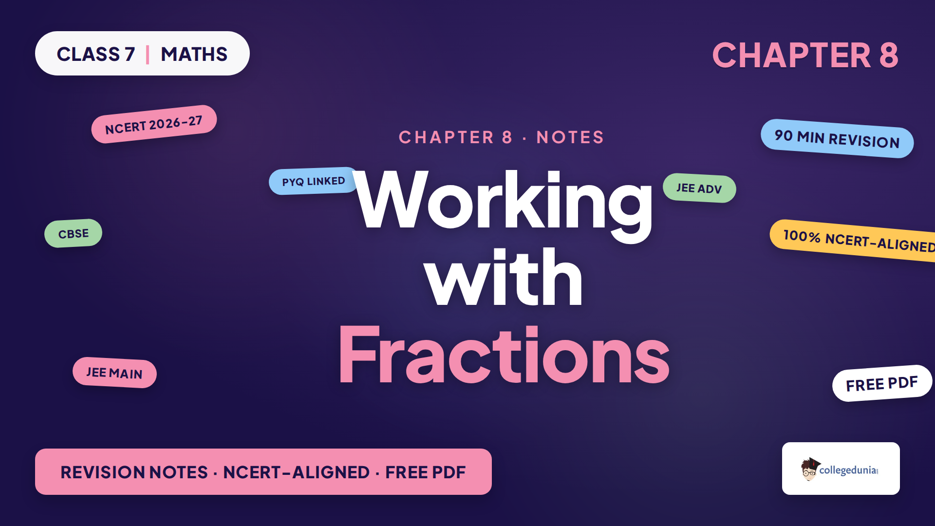 Working with Fractions Class 7 Mathematics Chapter 8 notes