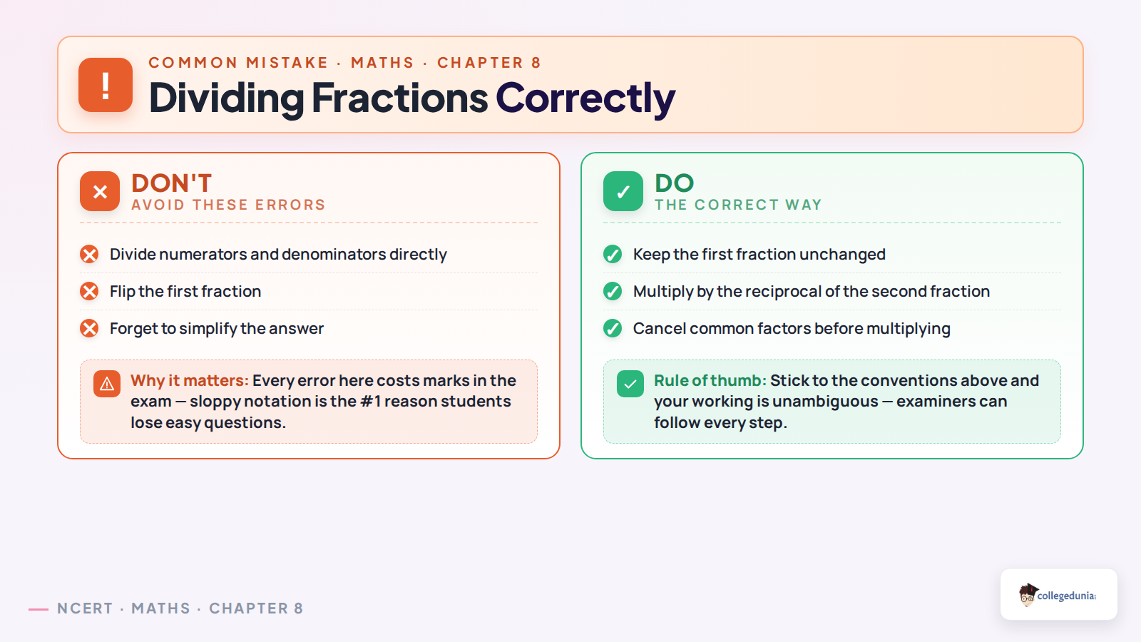 Correct steps and common mistakes when dividing fractions