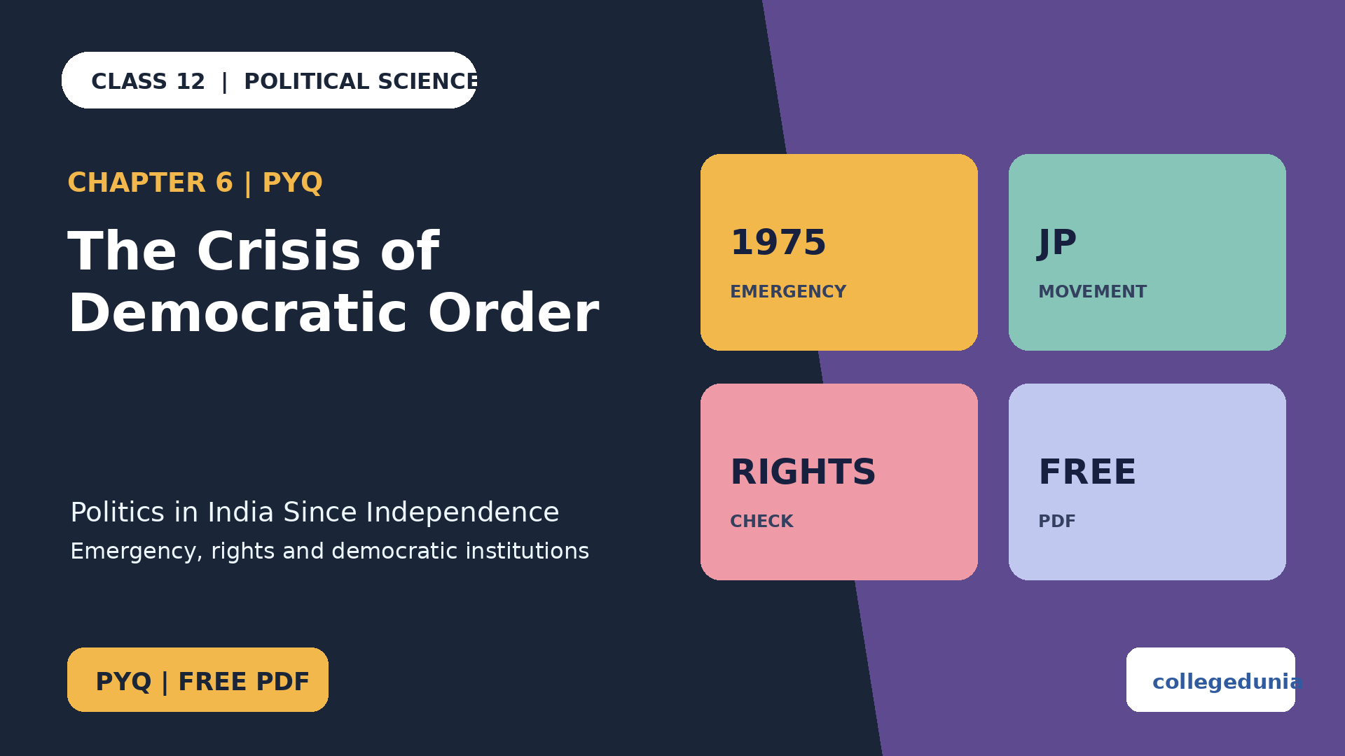 Class 12 Political Science The Crisis of Democratic Order PYQ PDF