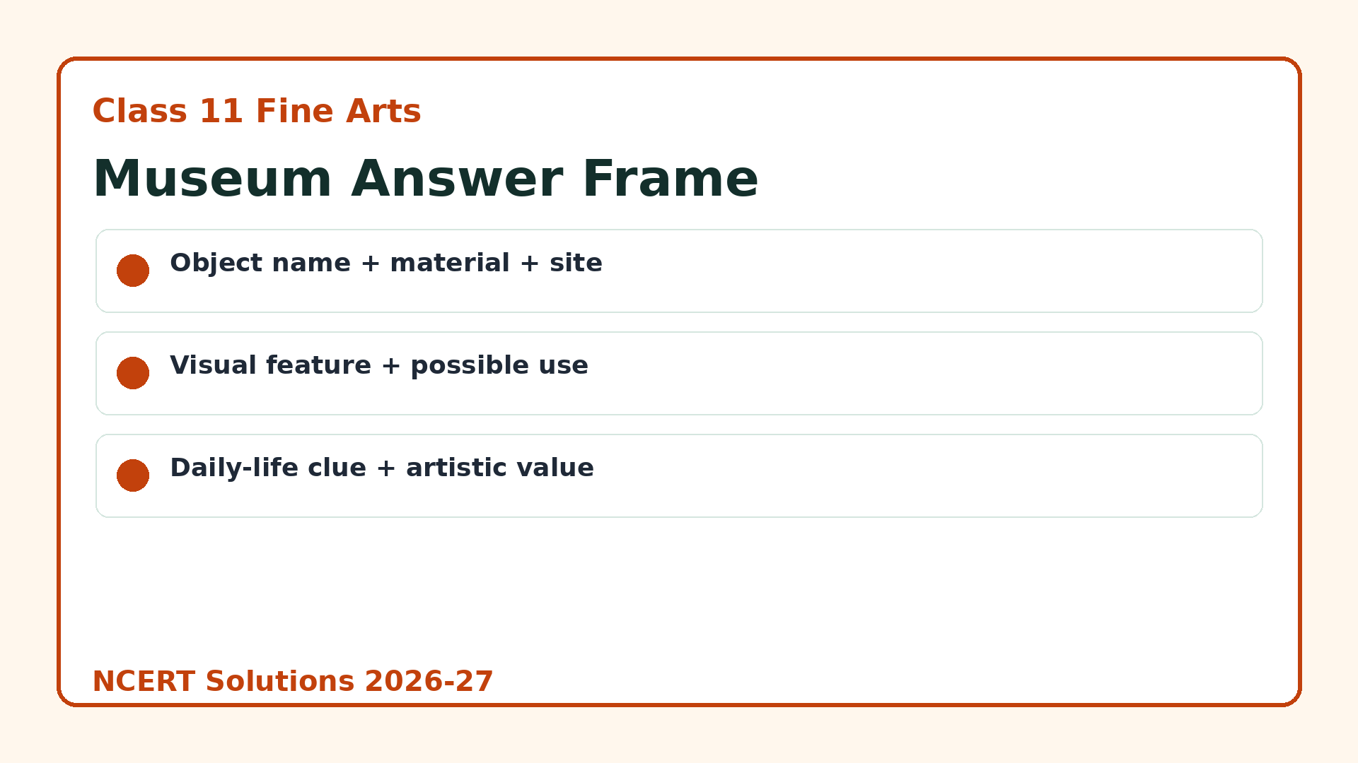 Class 11 Fine Arts museum exhibit answer frame for Indus Valley art