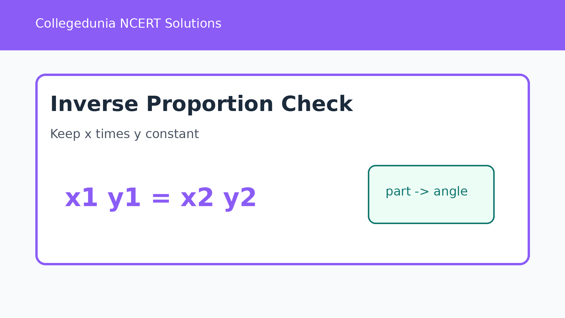 Inverse proportion and pie chart checks for Class 8 mathematics
