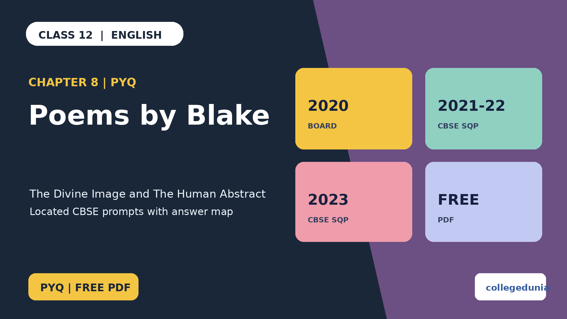 Class 12 English Supplementary Poems by Blake PYQ PDF