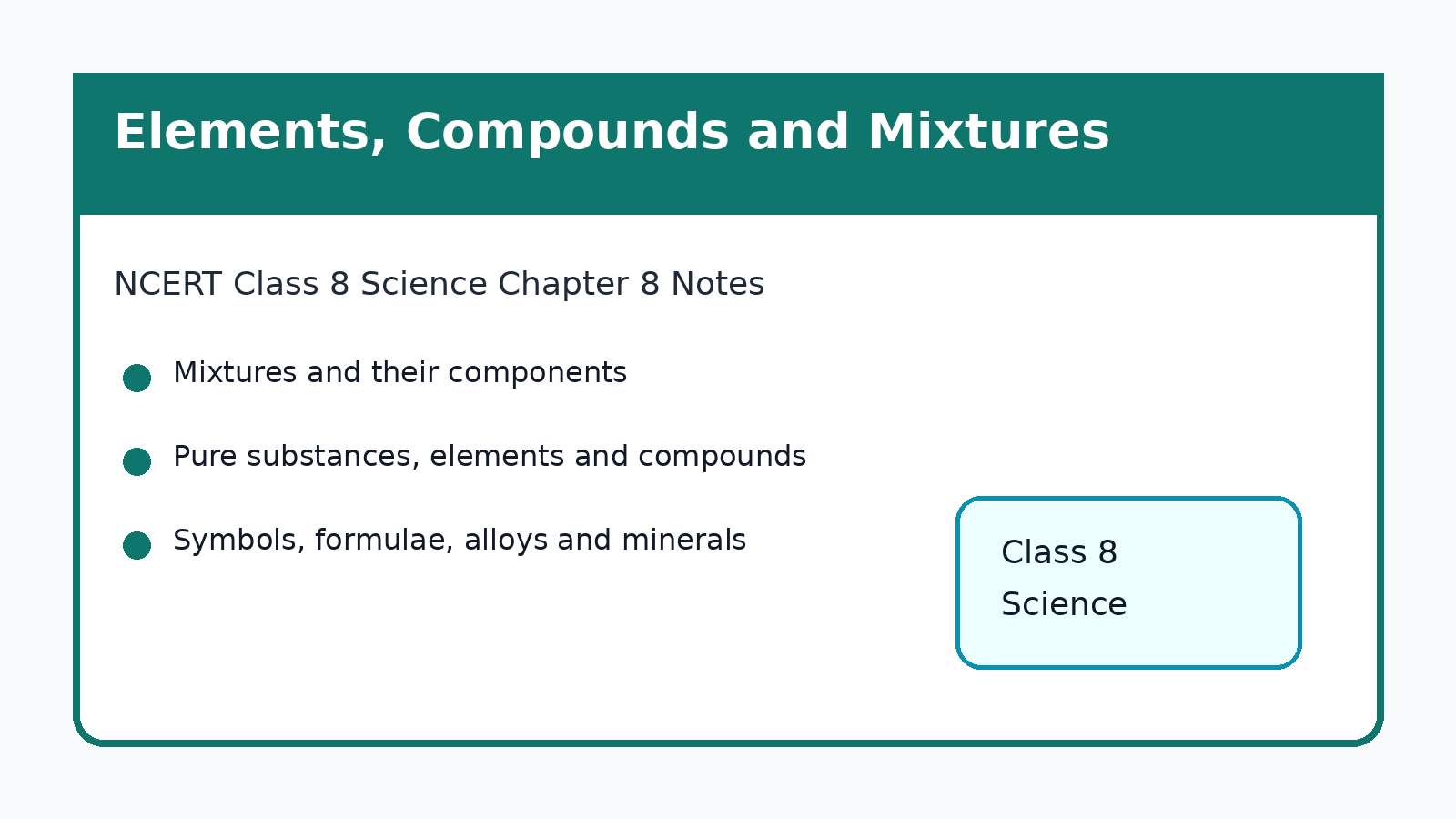 NCERT Class 8 Science Chapter 8 Elements Compounds and Mixtures Notes featured image
