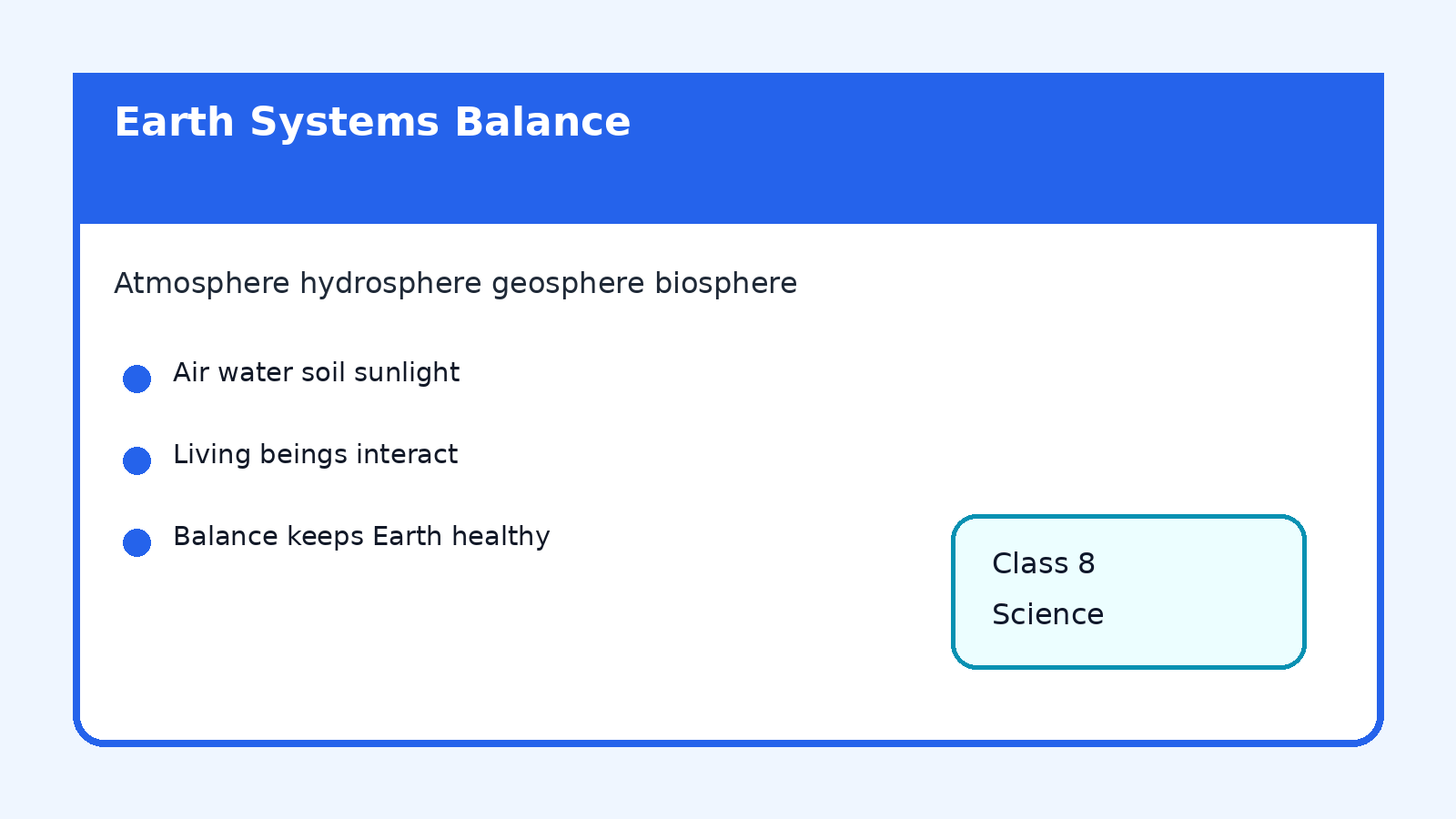 Earth systems balance for Class 8 Science Chapter 13