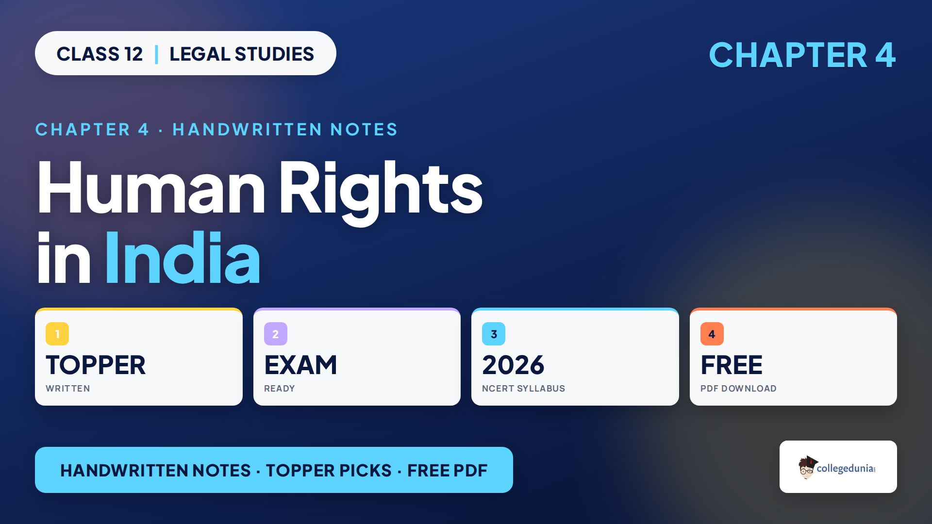 Class 12 Legal Studies Human Rights in India handwritten notes cover image